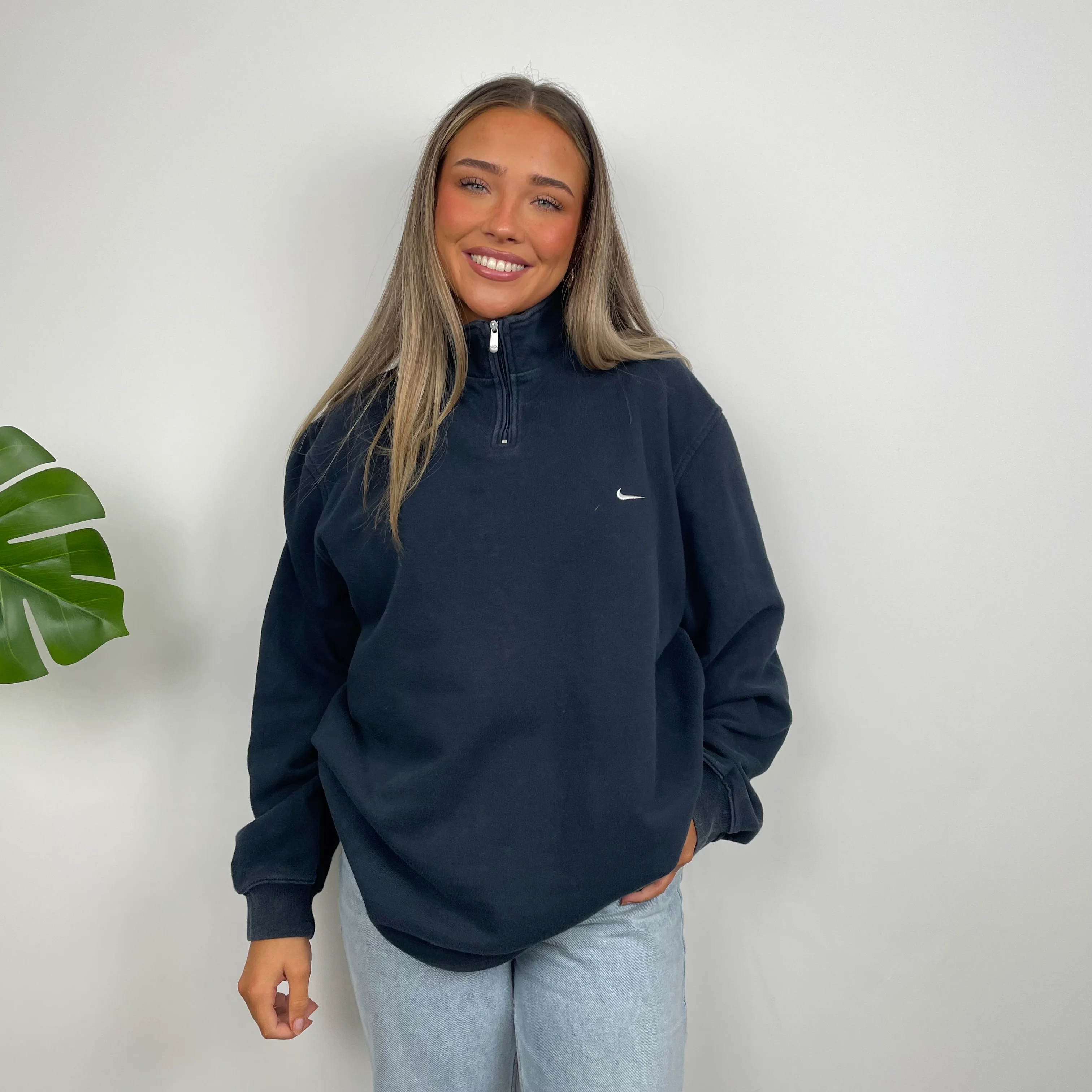 Nike Black Embroidered Swoosh Quarter Zip Sweatshirt (XL) - Image 3