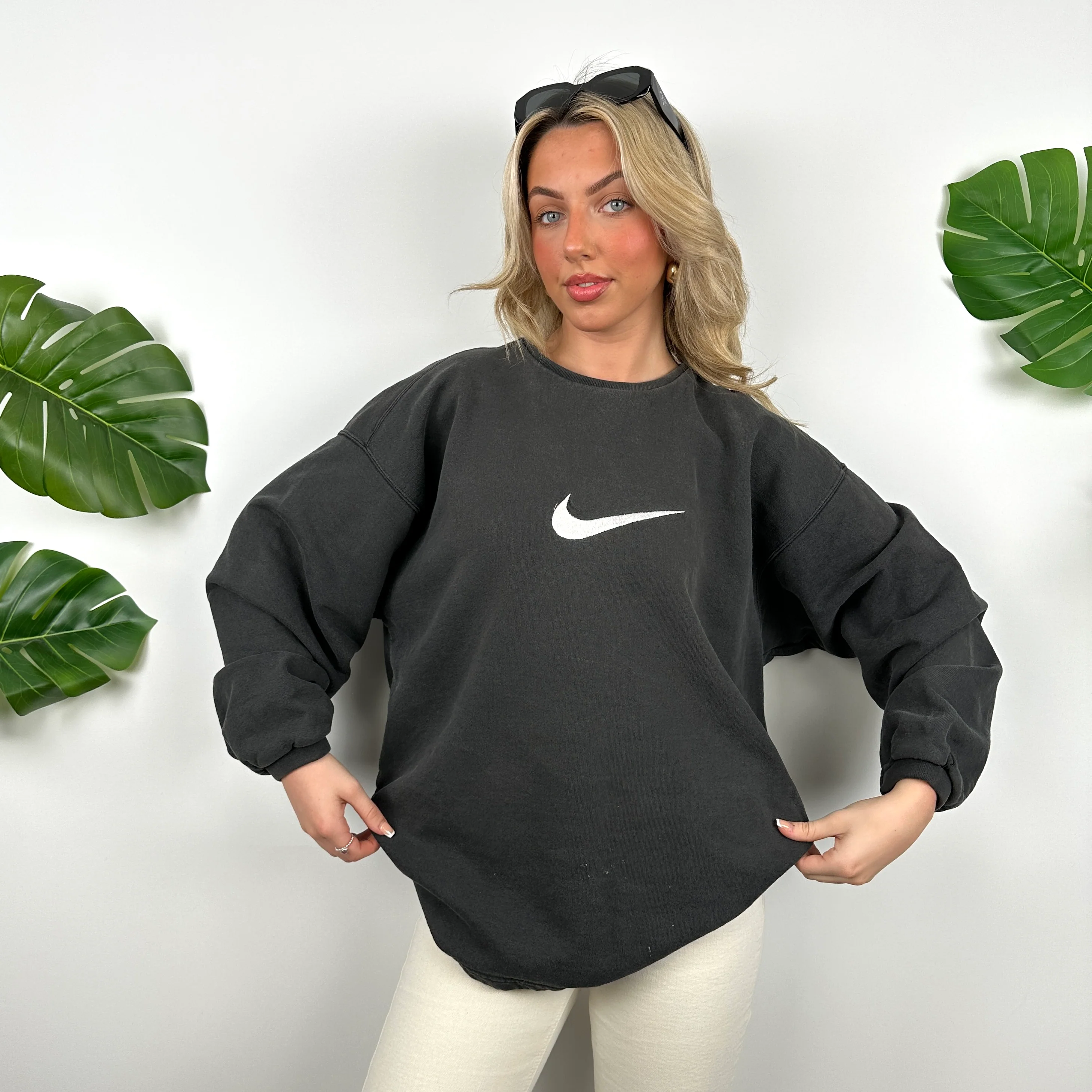 Nike Black Embroidered Swoosh Sweatshirt (L)