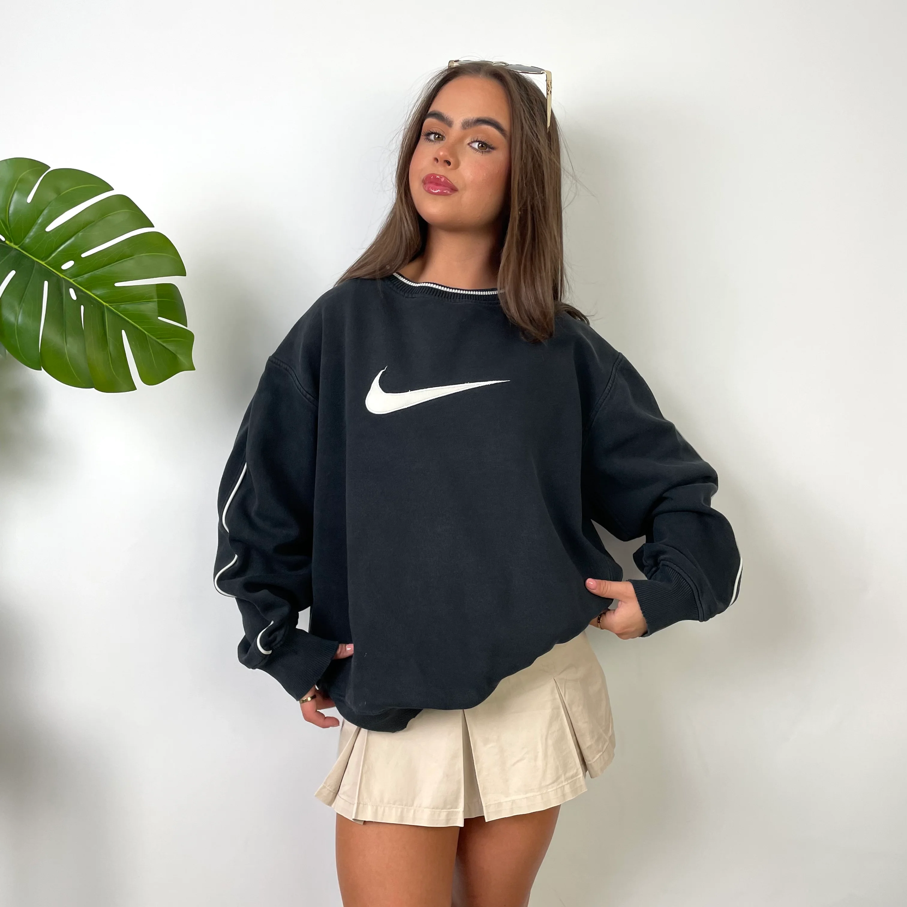Nike Black Embroidered Swoosh Sweatshirt (L) - Image 2
