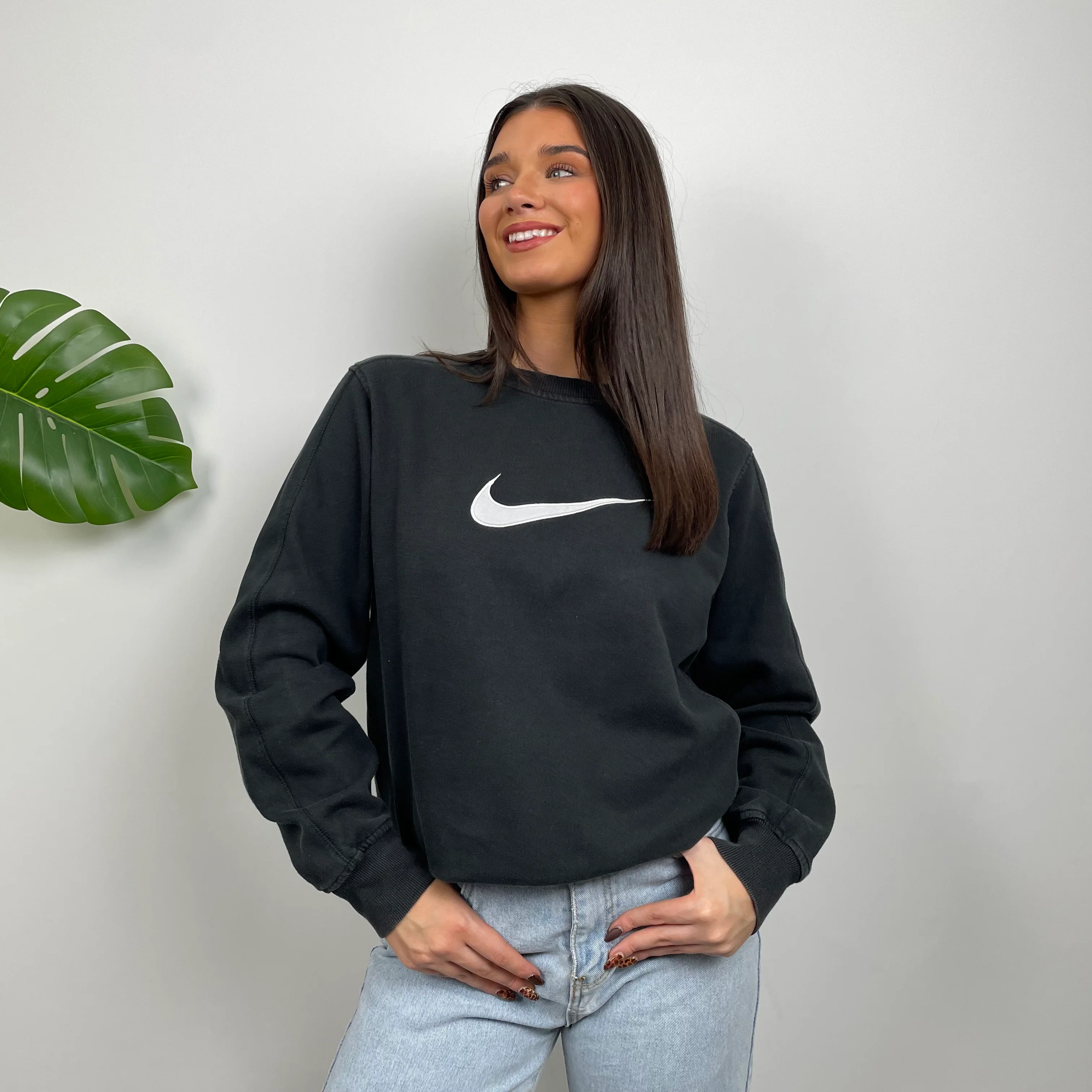 Nike Black Embroidered Swoosh Sweatshirt (S) - Image 3