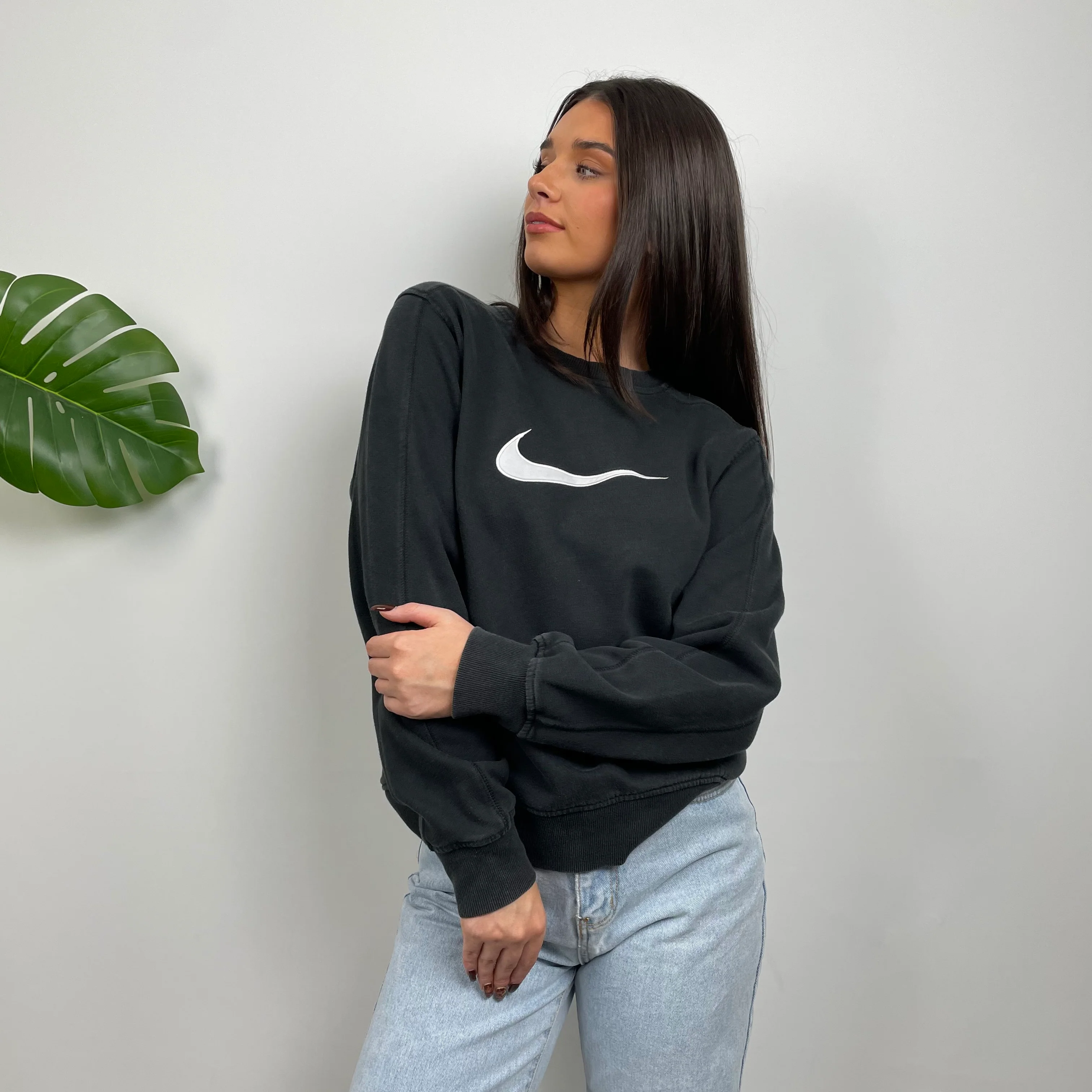 Nike Black Embroidered Swoosh Sweatshirt (S) - Image 7