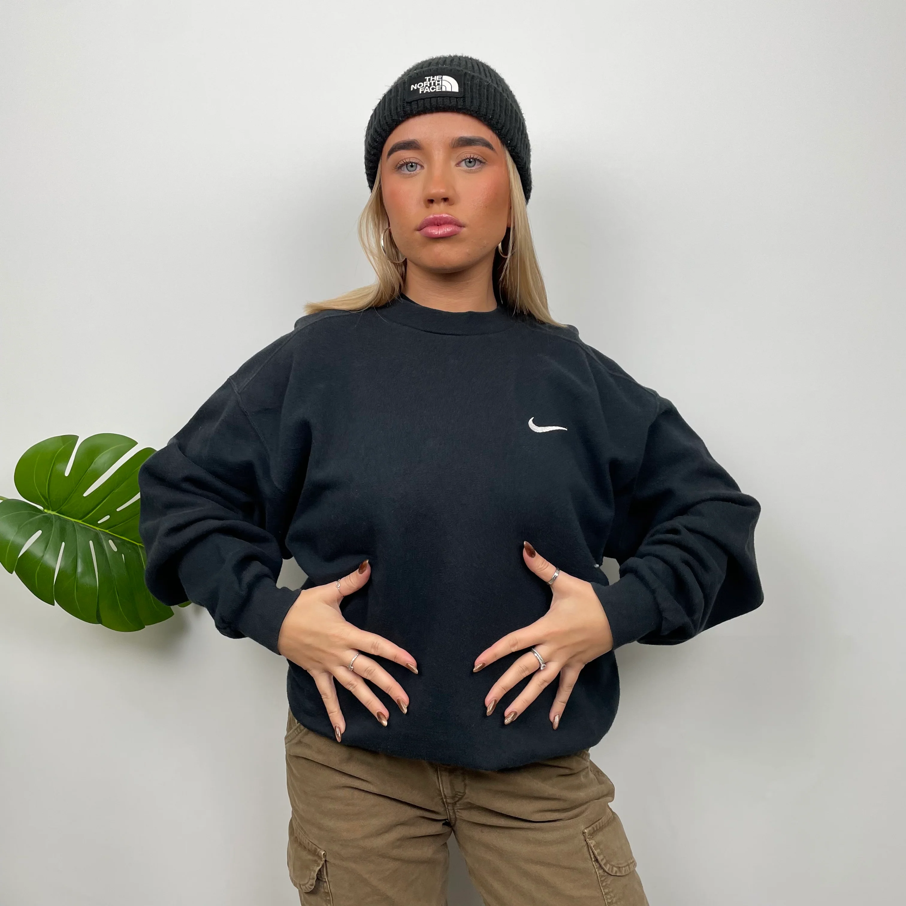 Nike Black Embroidered Swoosh Sweatshirt (M) - Image 2