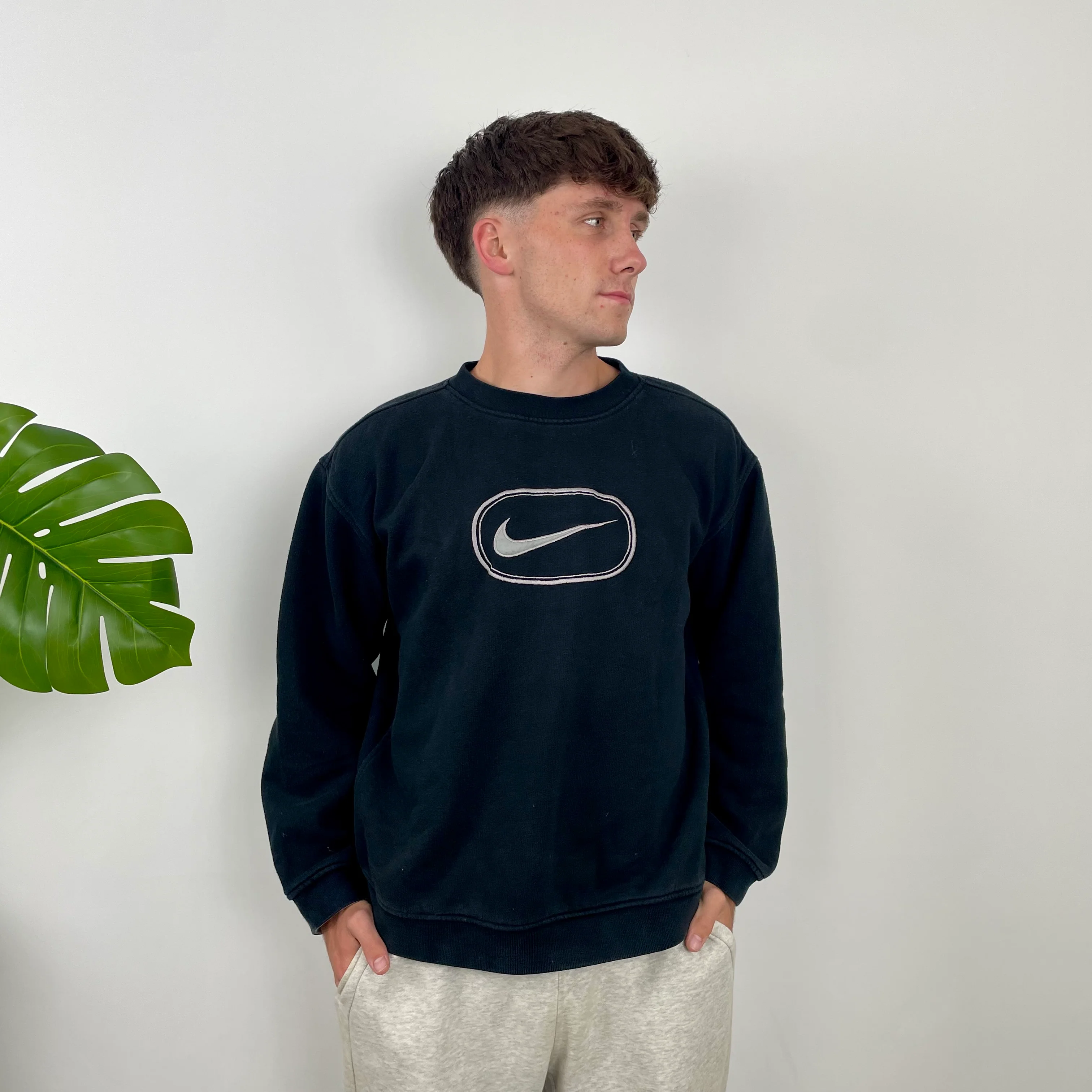 Nike Black Embroidered Swoosh Sweatshirt (M) - Image 2