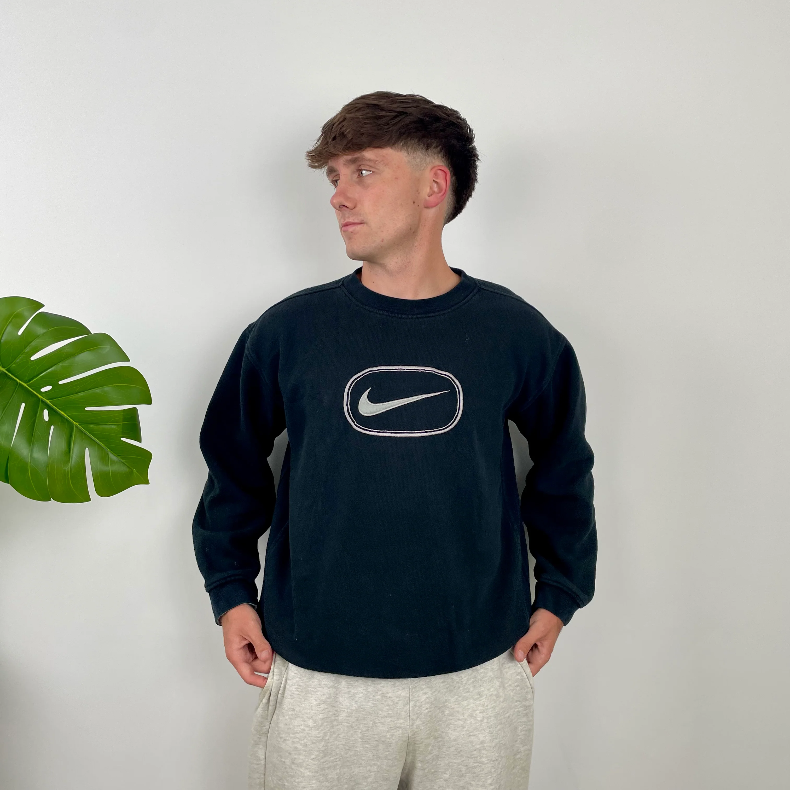 Nike Black Embroidered Swoosh Sweatshirt (M) - Image 4