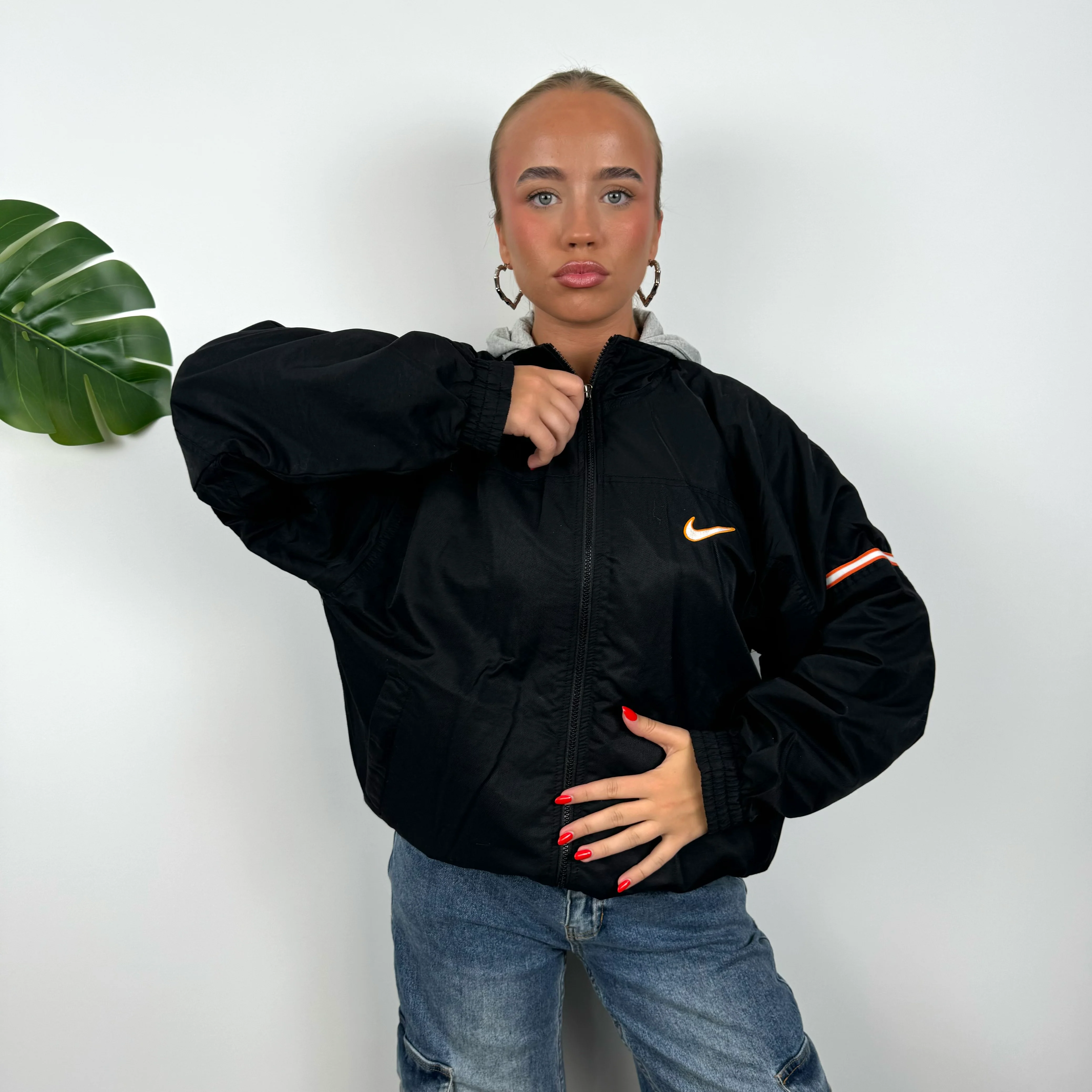 Nike Black Embroidered Swoosh Zip Up Hoodie Jacket (M) - Image 6