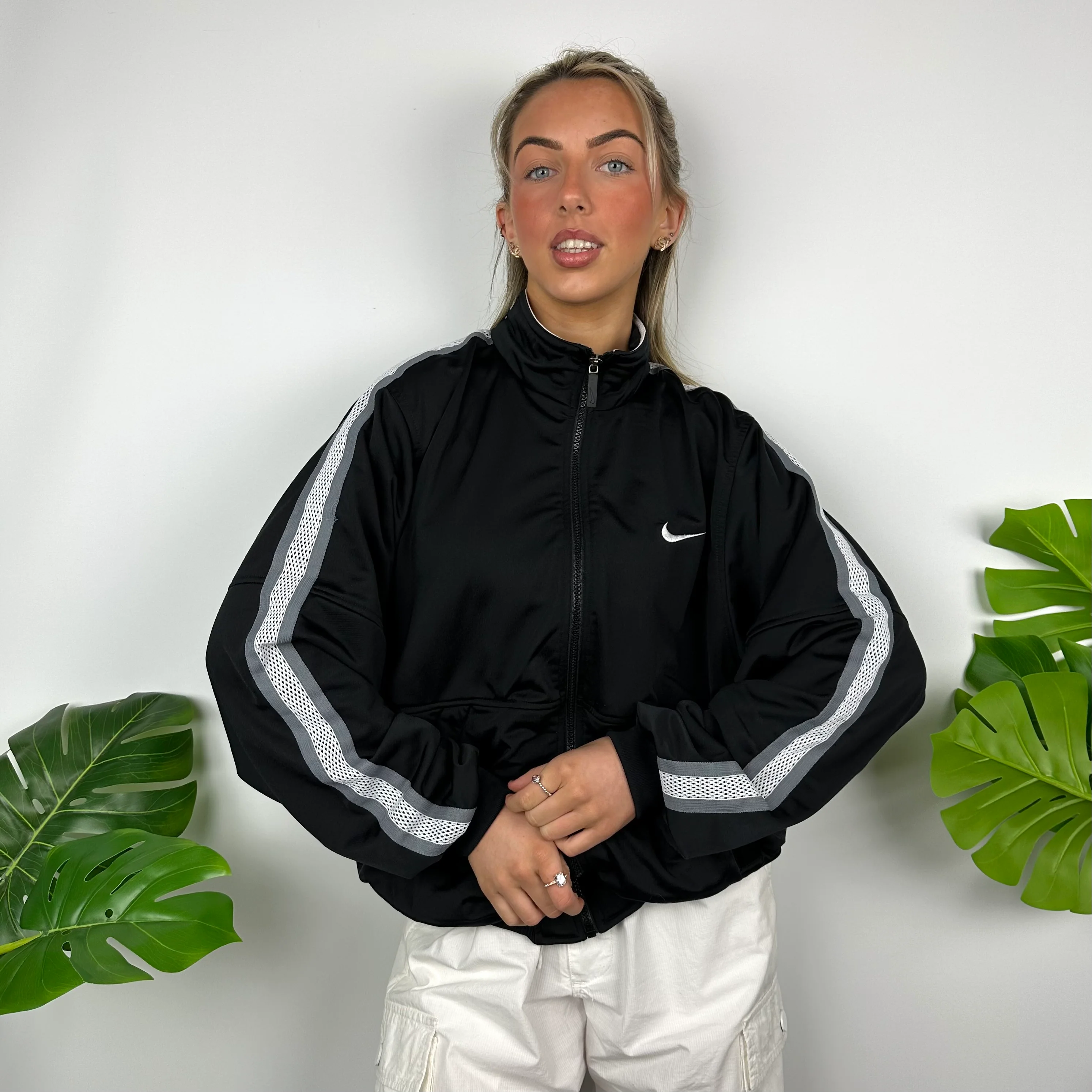 Nike Black Embroidered Swoosh Zip Up Track Jacket (M) - Image 2