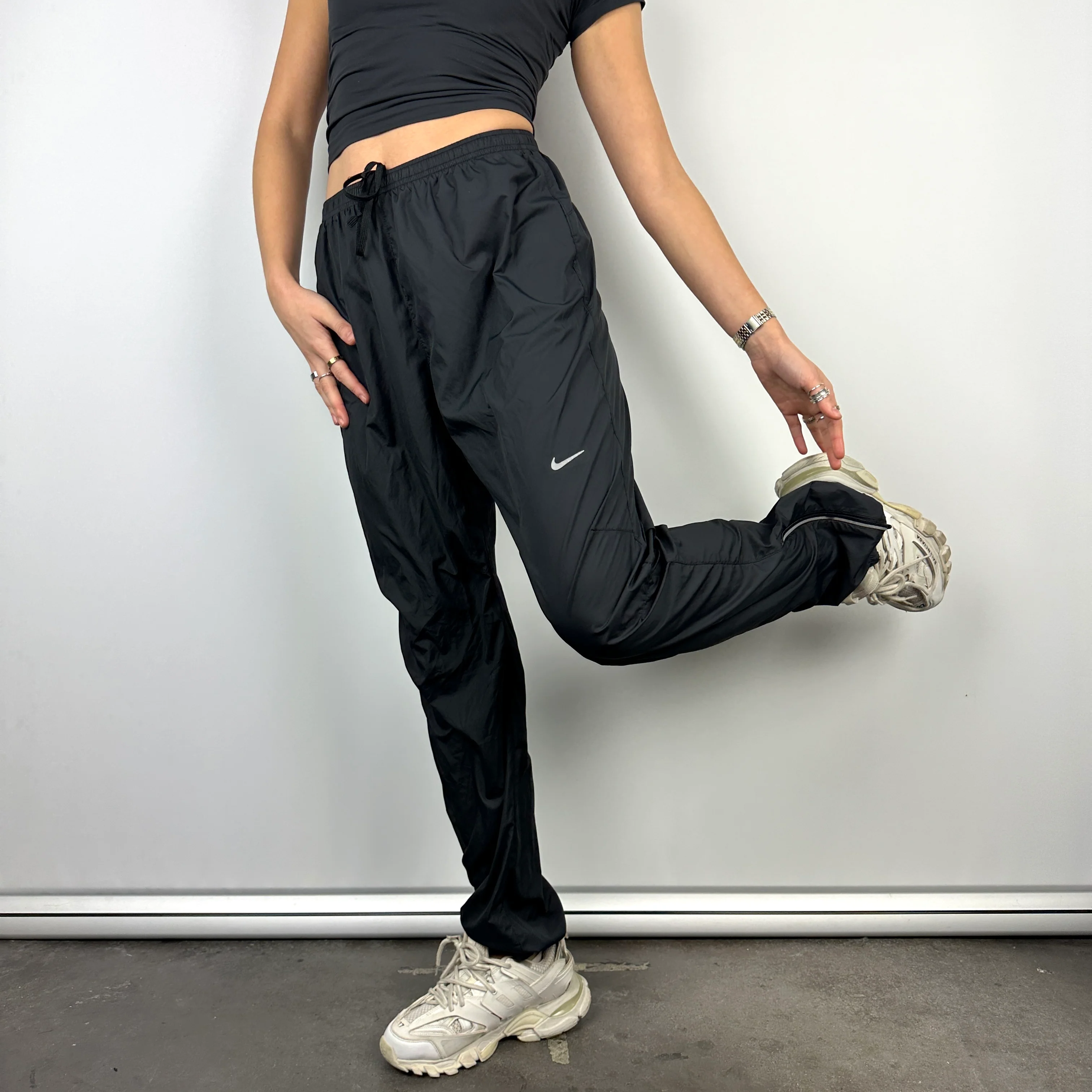 Nike Black Swoosh Track Pants (M) - Image 2