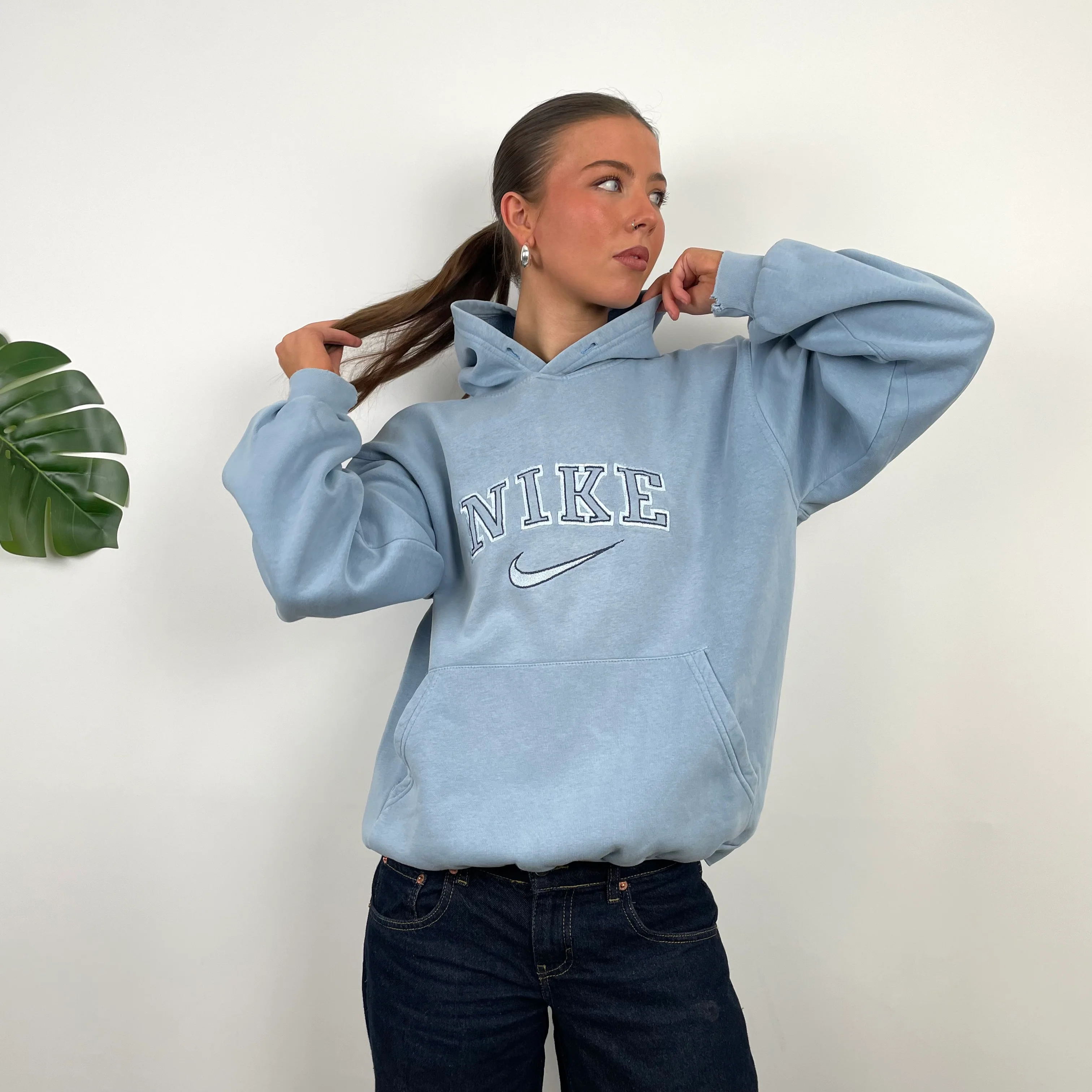 Nike Blue Embroidered Spell Out Hoodie (M) - Image 3