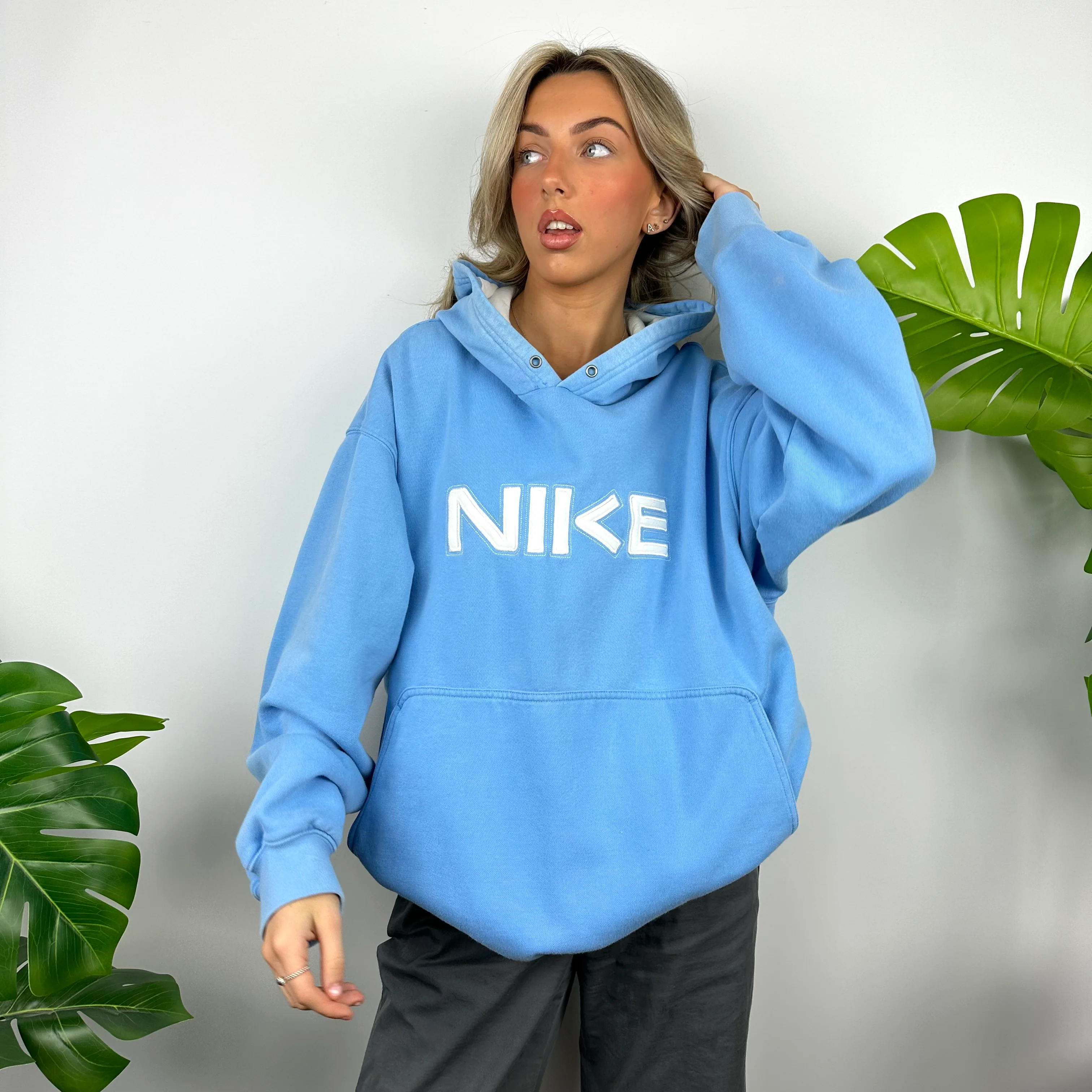 Nike Blue Embroidered Spell Out Hoodie (XL) - Image 3