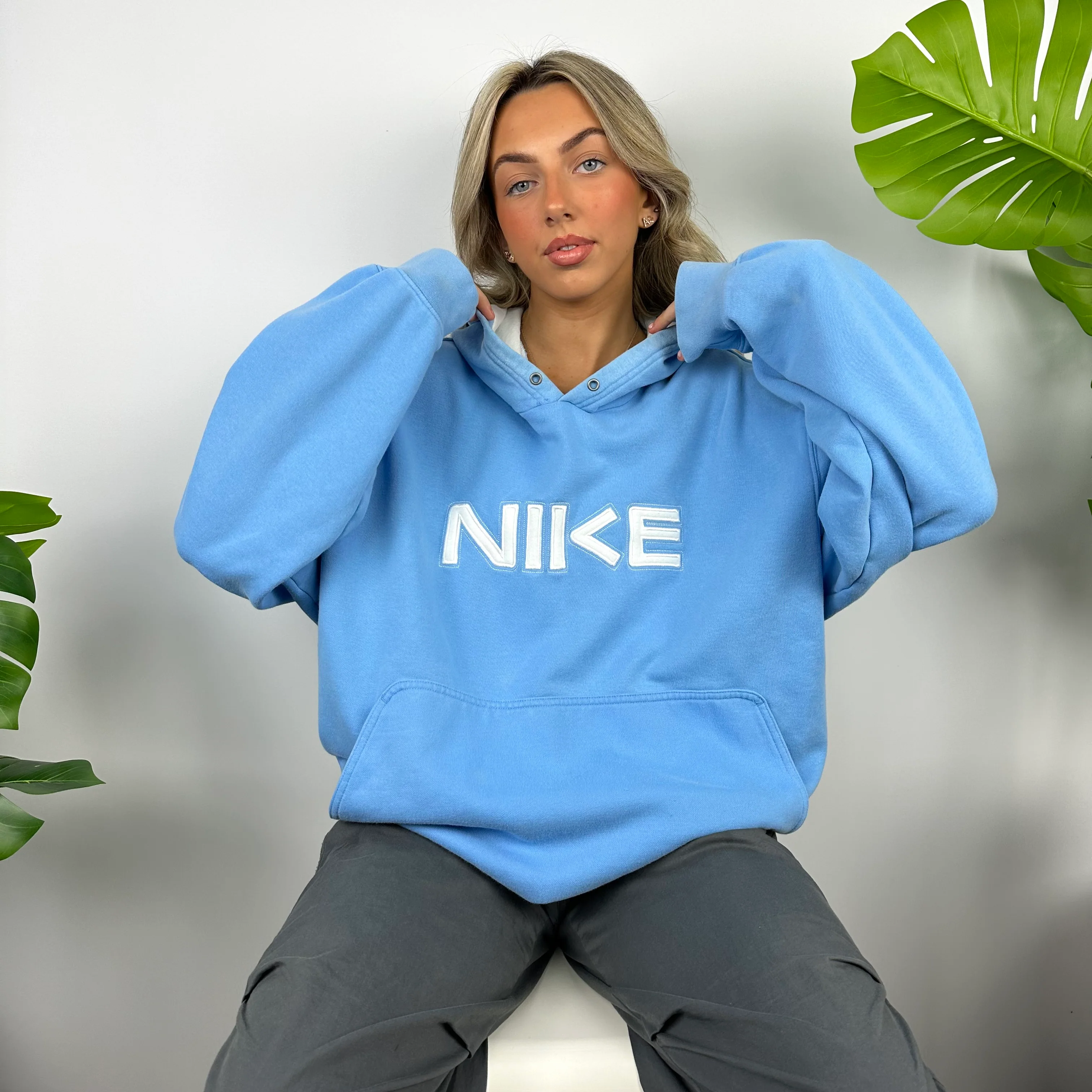 Nike Blue Embroidered Spell Out Hoodie (XL) - Image 4