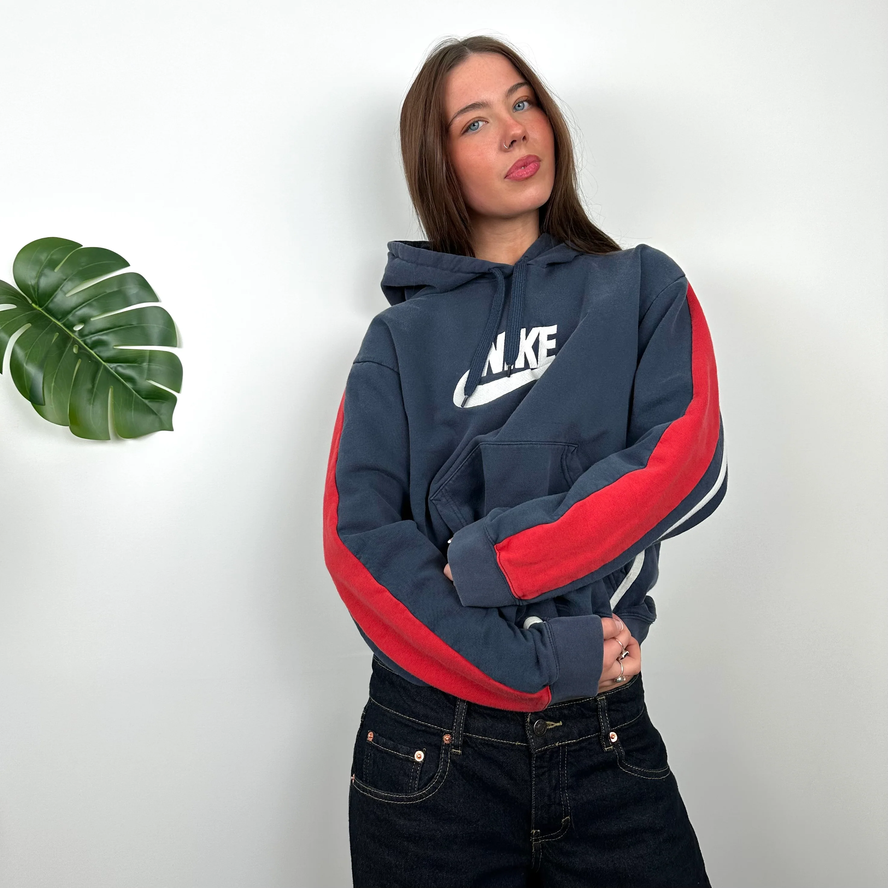 Nike Blue Embroidered Spell Out Hoodie (M) - Image 4