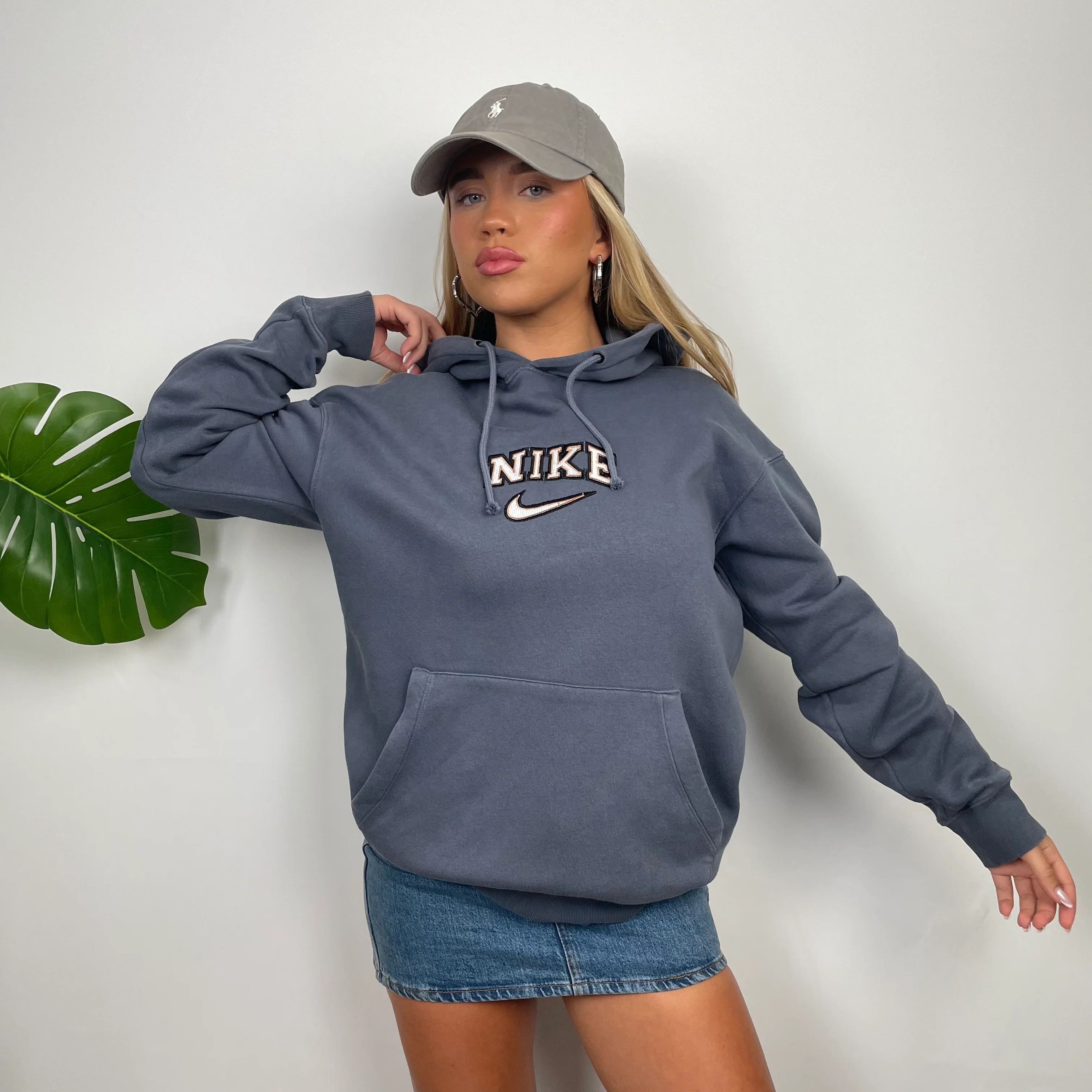 Nike Blue Embroidered Spell Out Hoodie (M) - Image 3