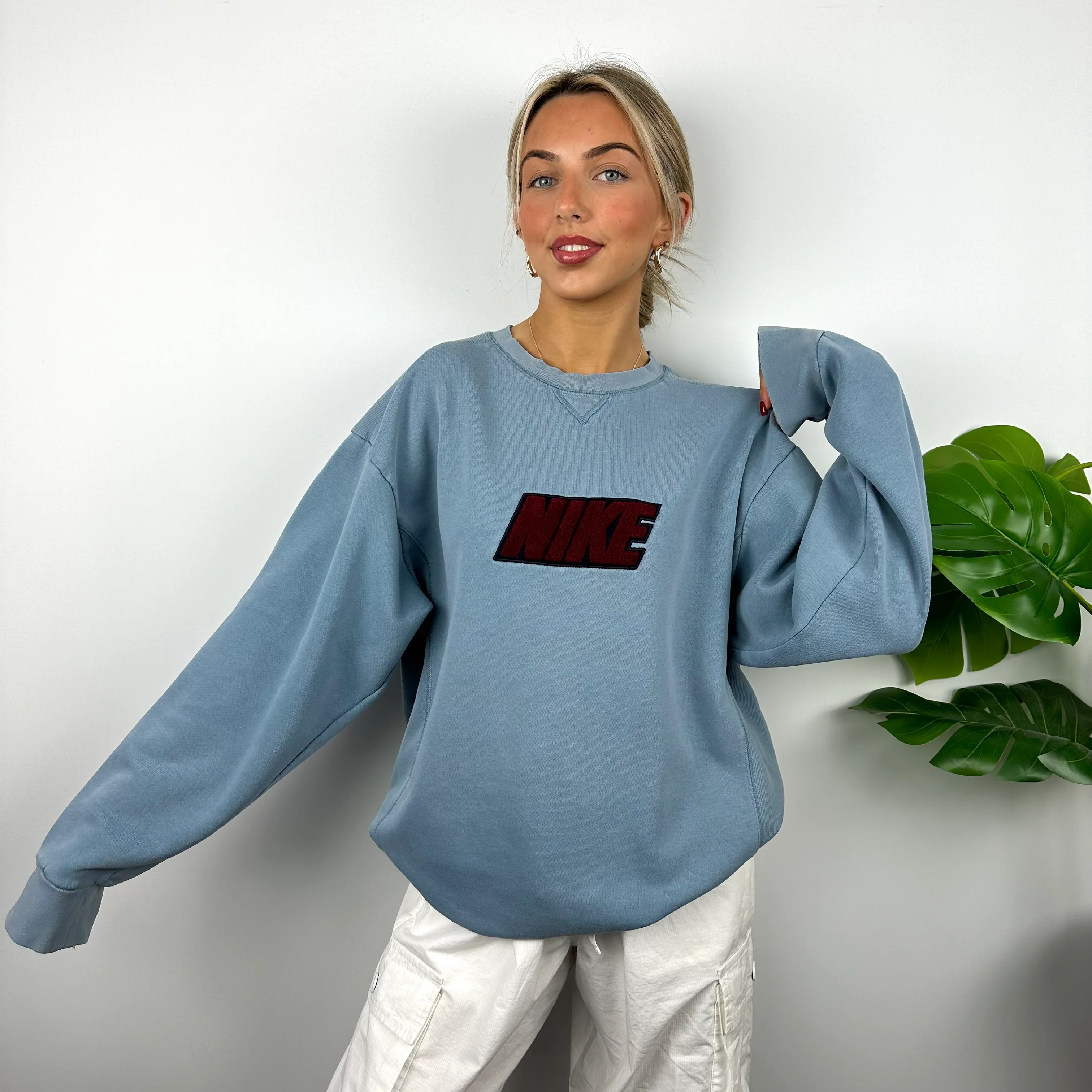 Nike Blue Embroidered Spell Out Sweatshirt (XL)