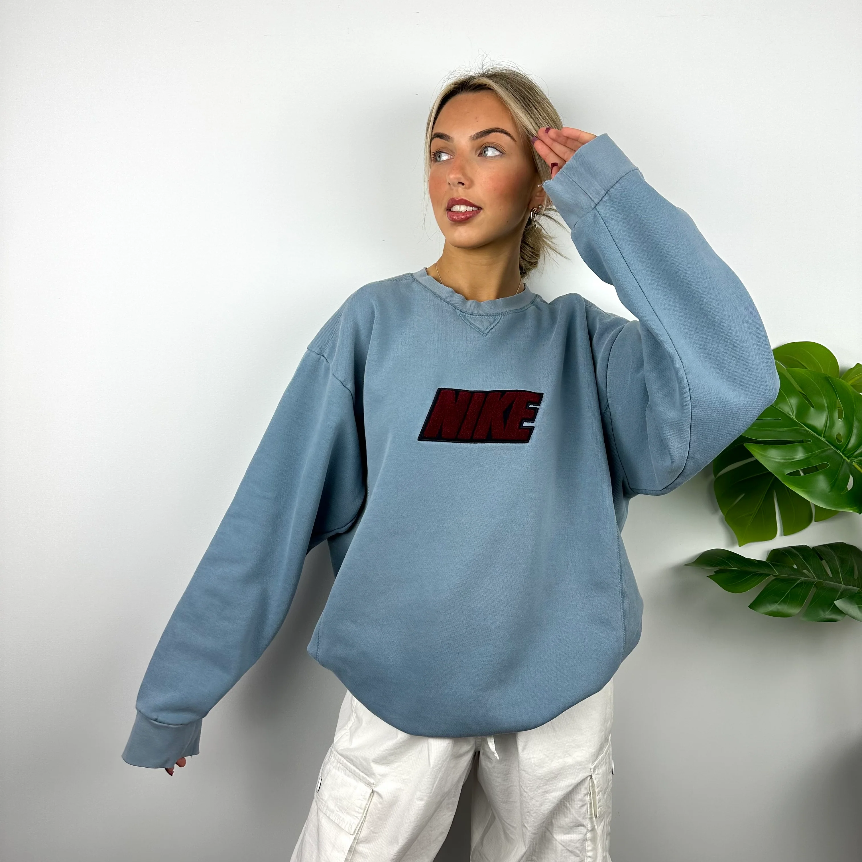 Nike Blue Embroidered Spell Out Sweatshirt (XL) - Image 7