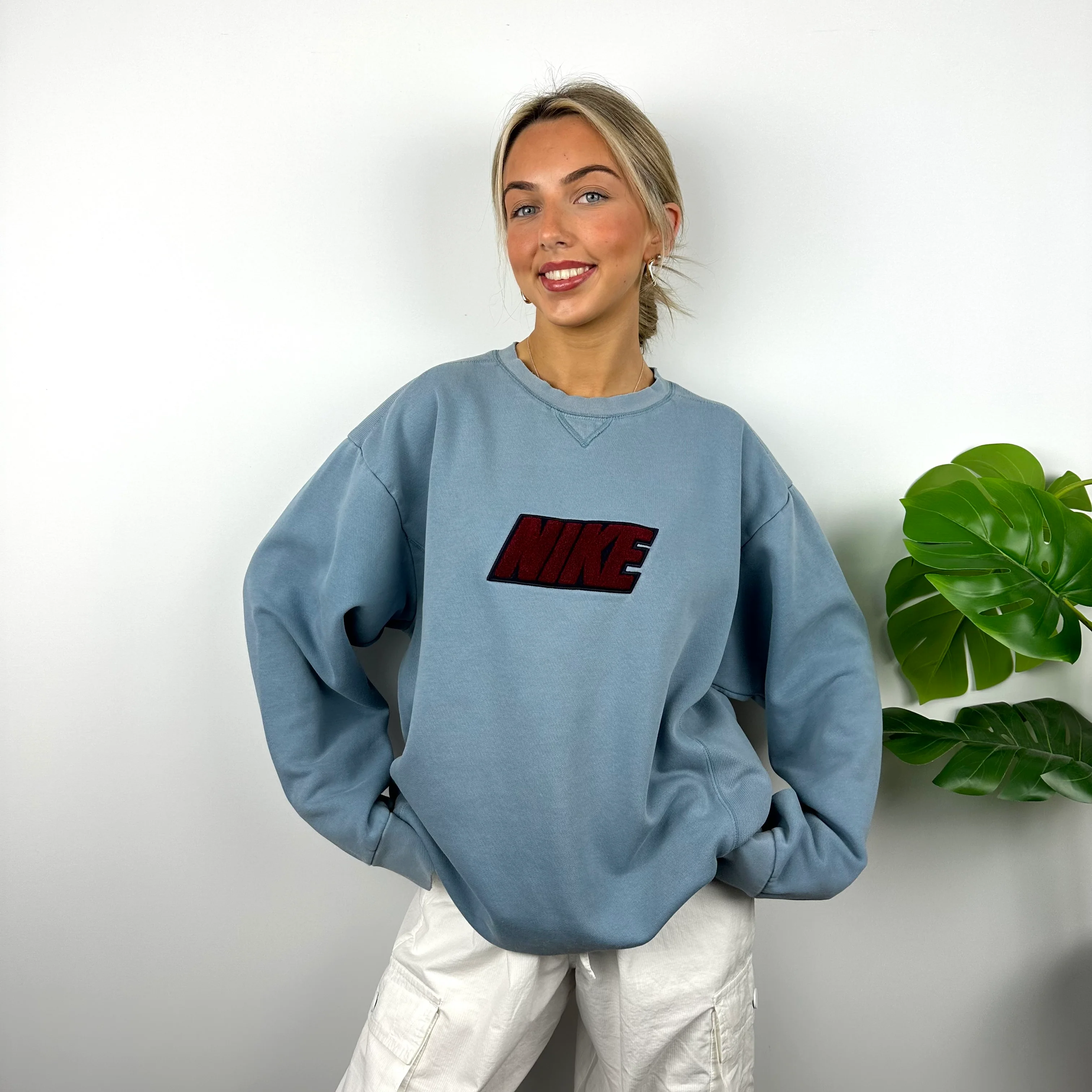Nike Blue Embroidered Spell Out Sweatshirt (XL) - Image 8