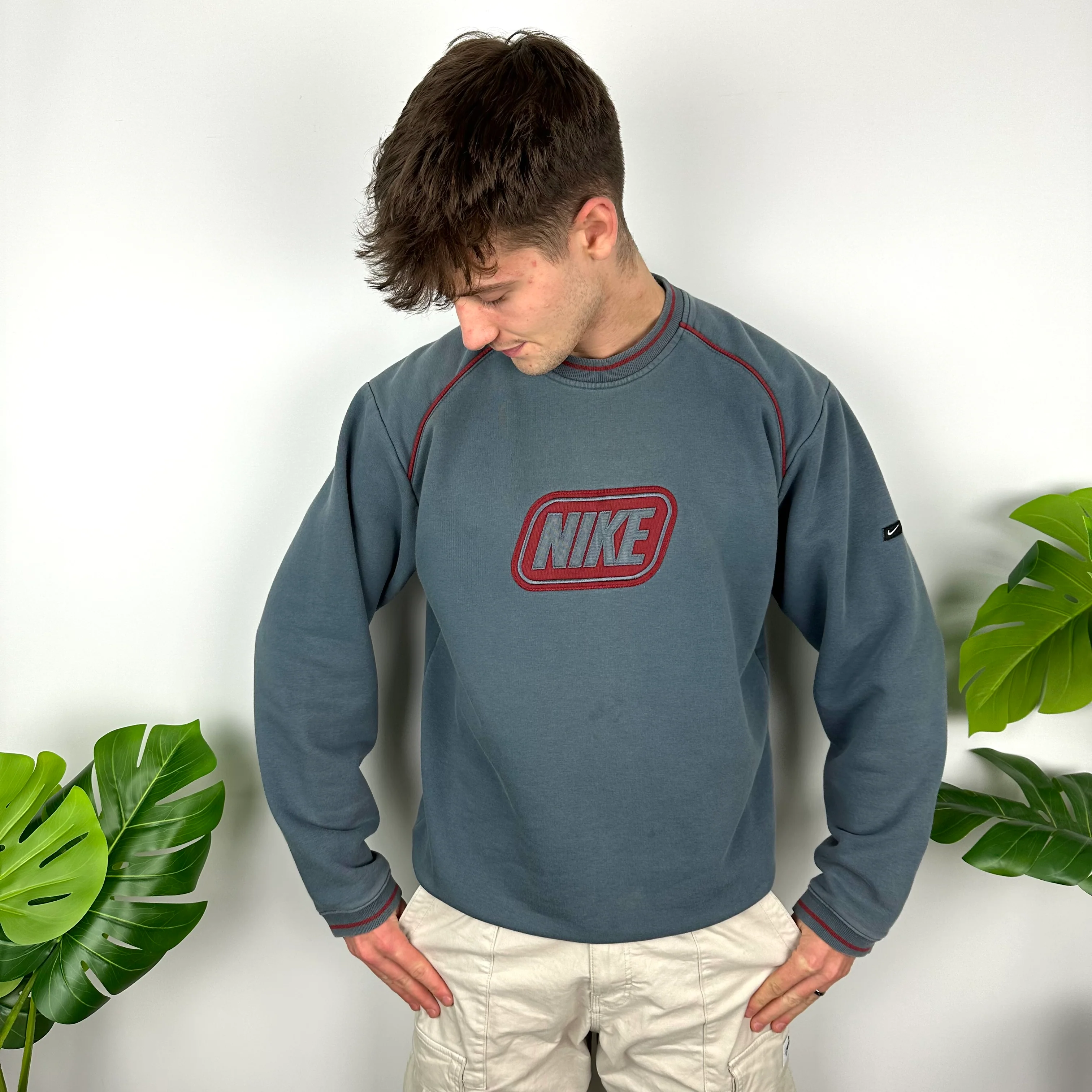Nike Blue Embroidered Spell Out Sweatshirt (L) - Image 4