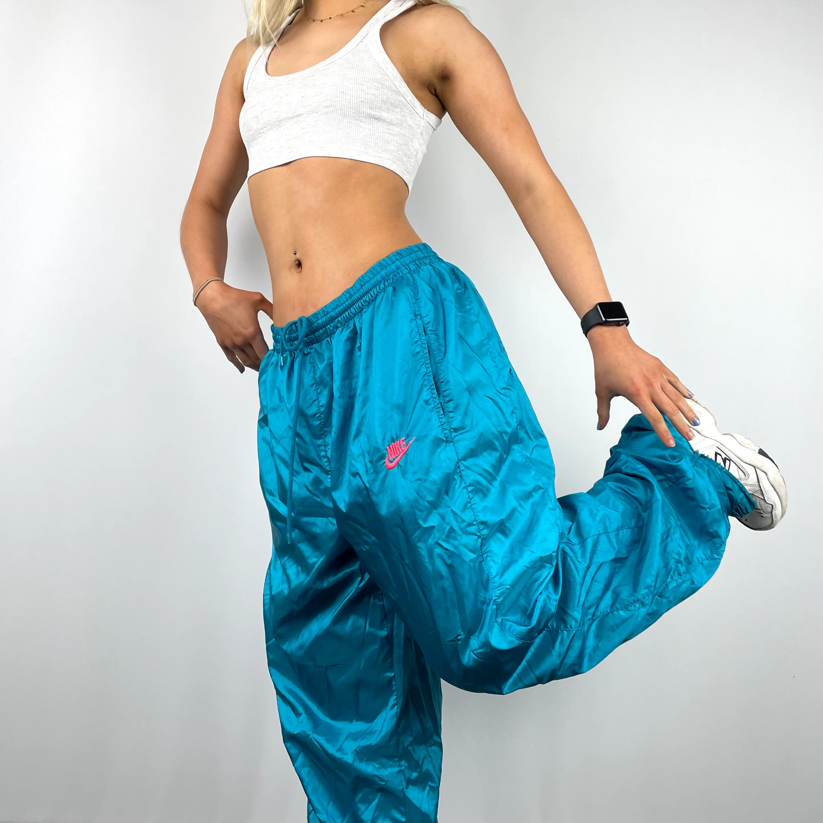 Nike Blue Embroidered Spell Out Track Pants (L) - Image 4