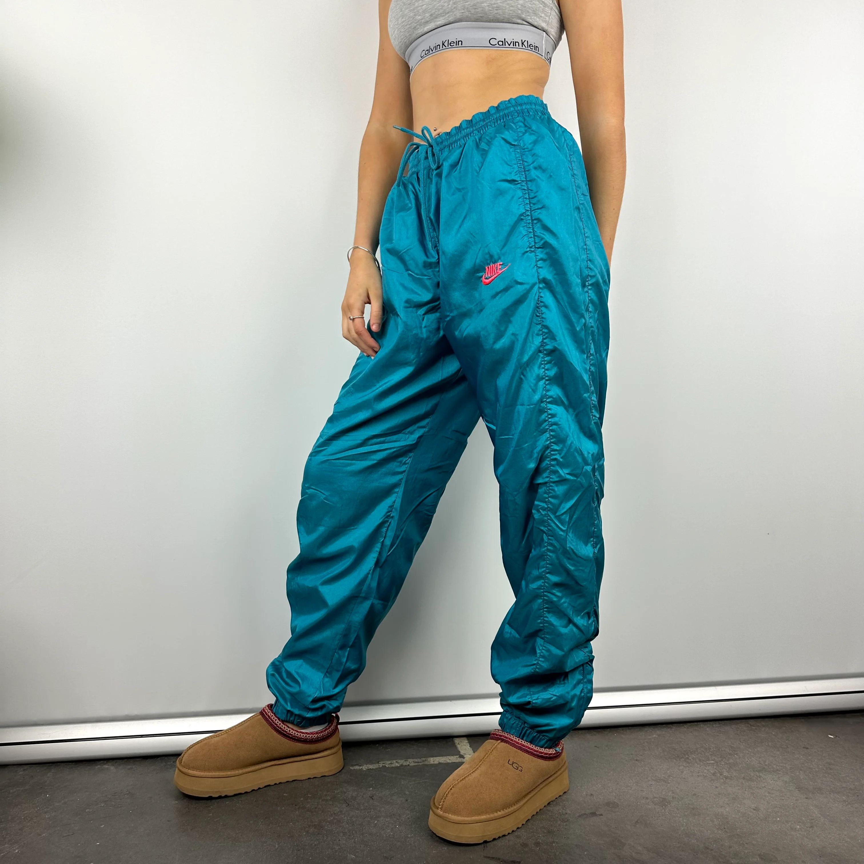 Nike Blue Embroidered Spell Out Track Pants (L) - Image 5