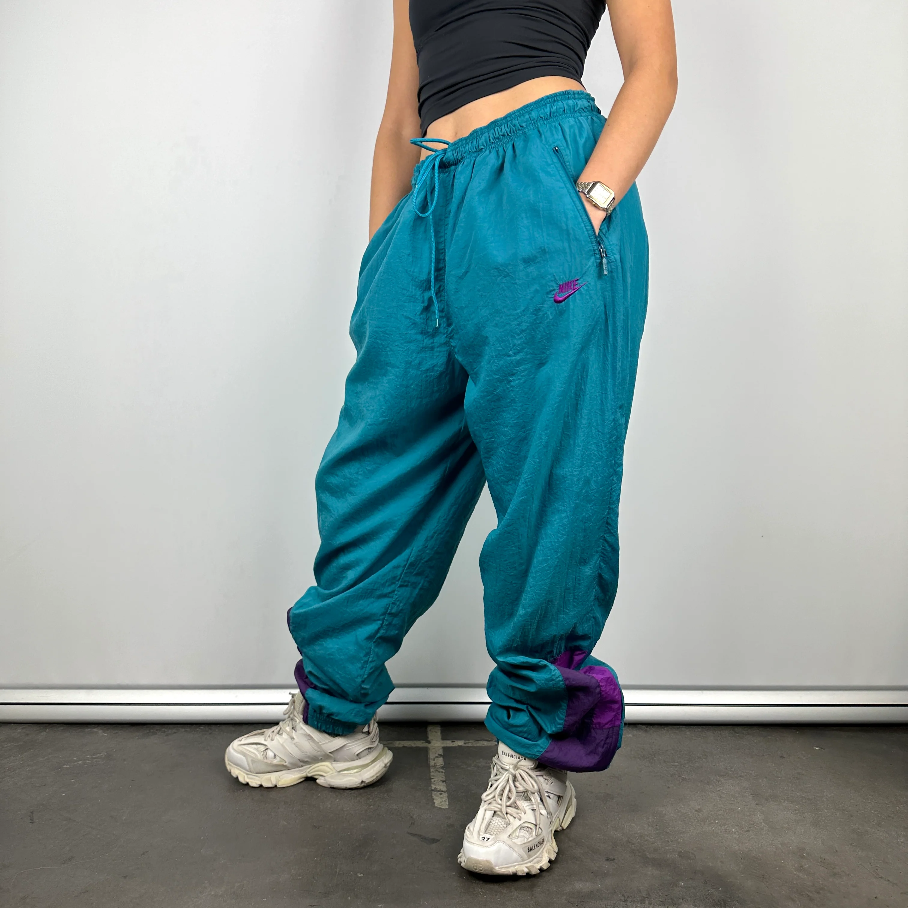 Nike Blue Embroidered Spell Out Track Pants (XL)