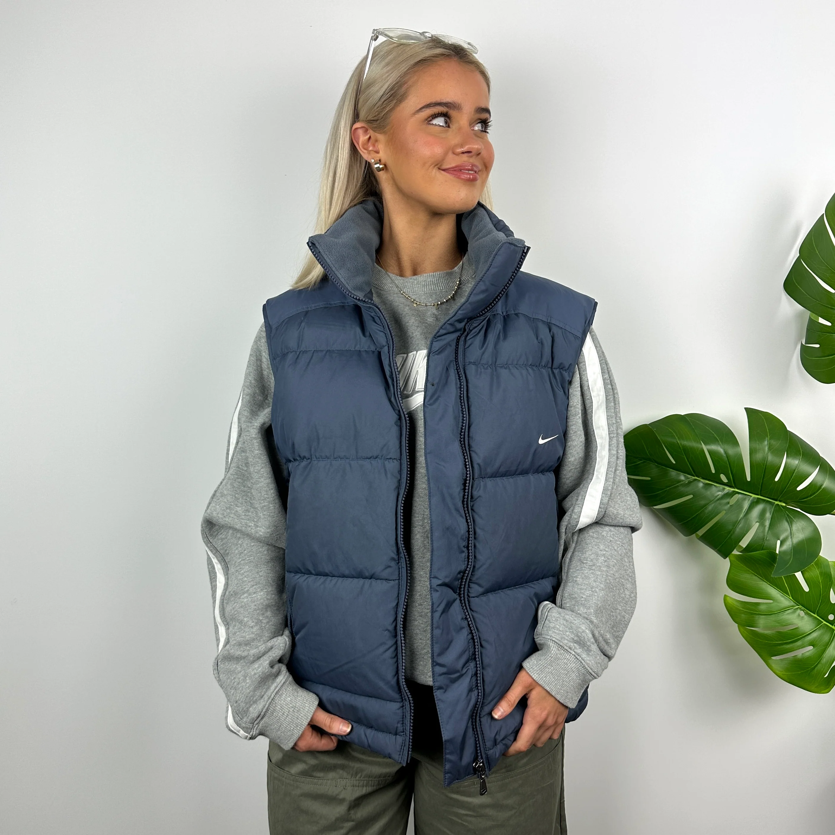 Nike Blue Embroidered Swoosh Puffer Gilet (M) - Image 4
