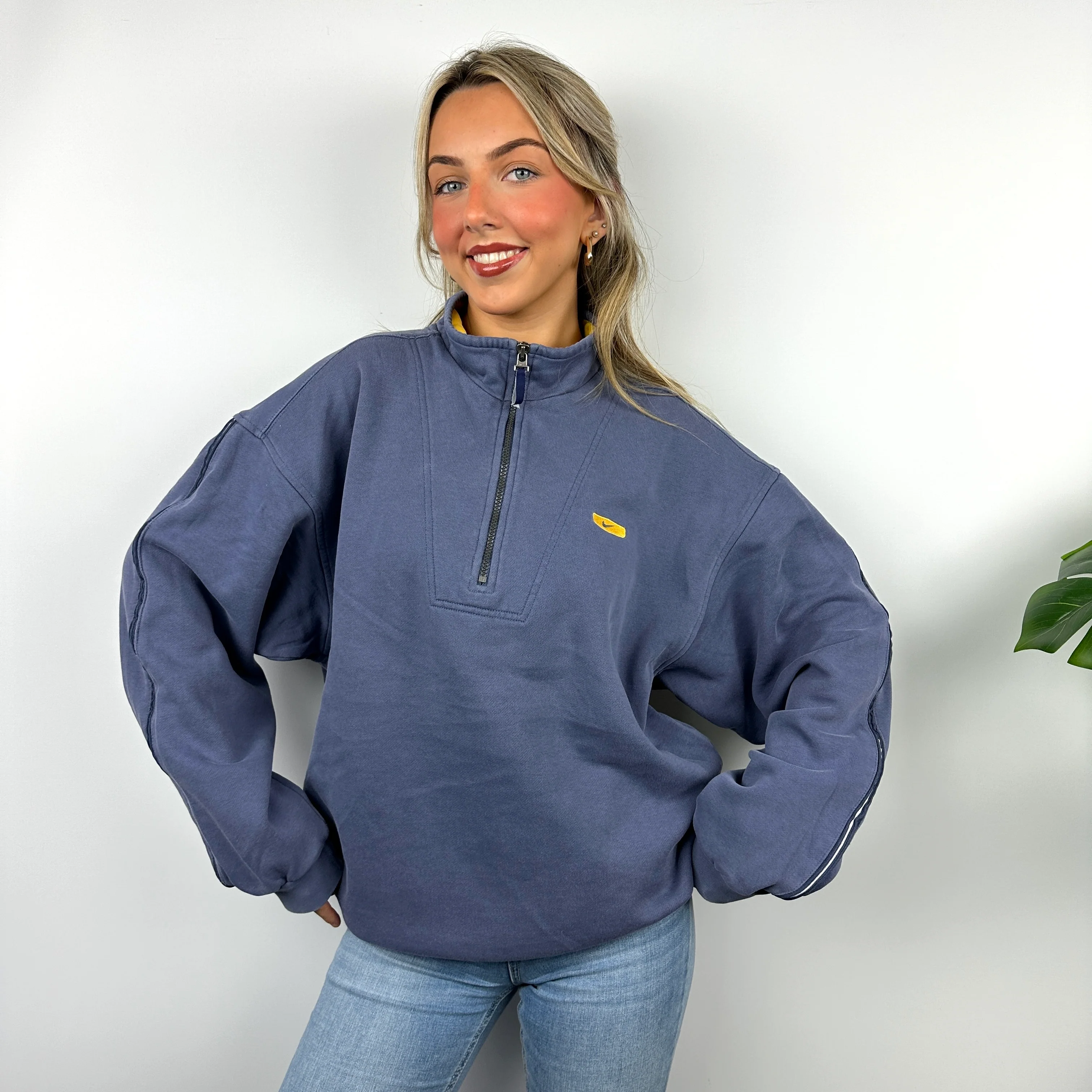 Nike Blue Embroidered Swoosh Quarter Zip Sweatshirt (L) - Image 7