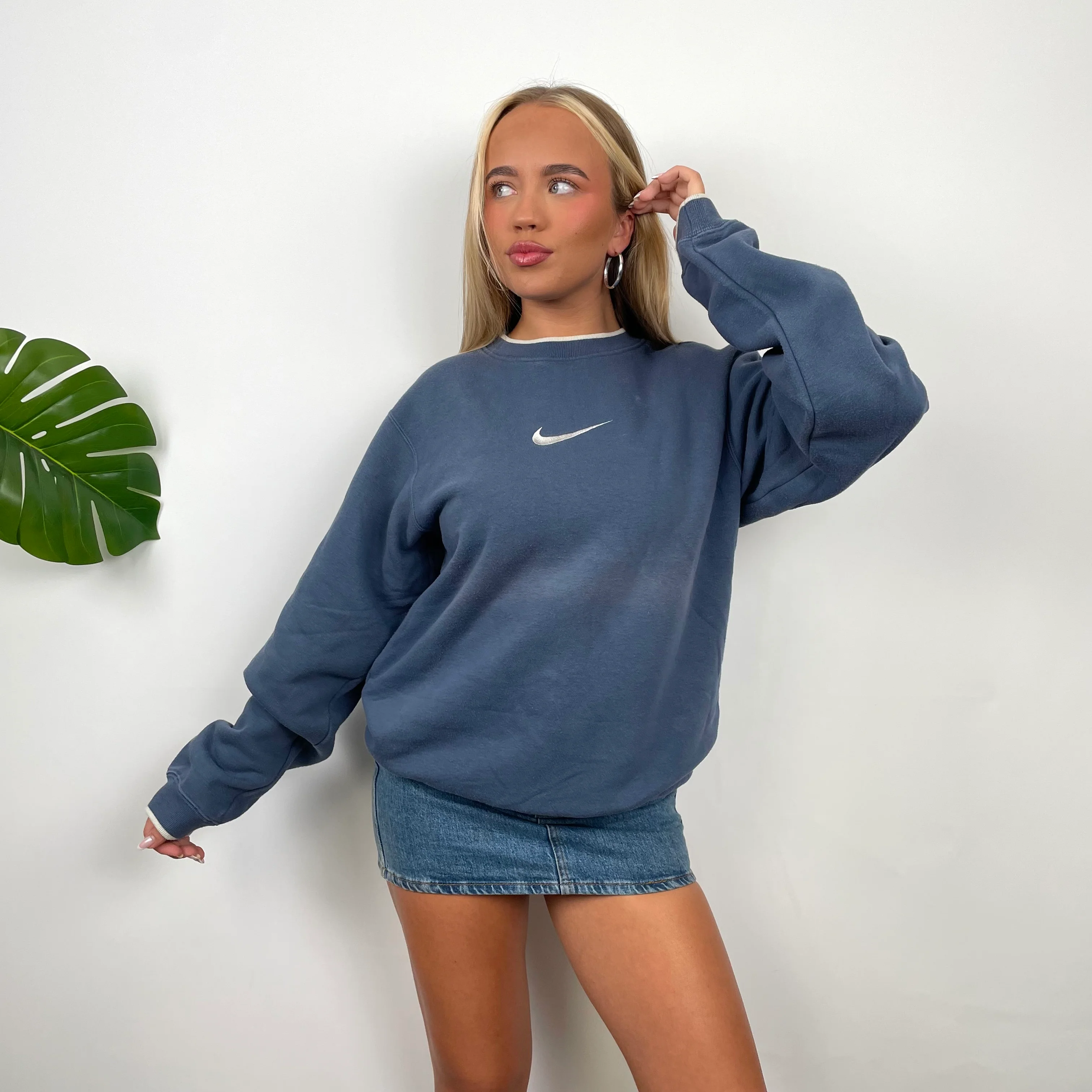 Nike Blue Embroidered Swoosh Sweatshirt (L) - Image 2