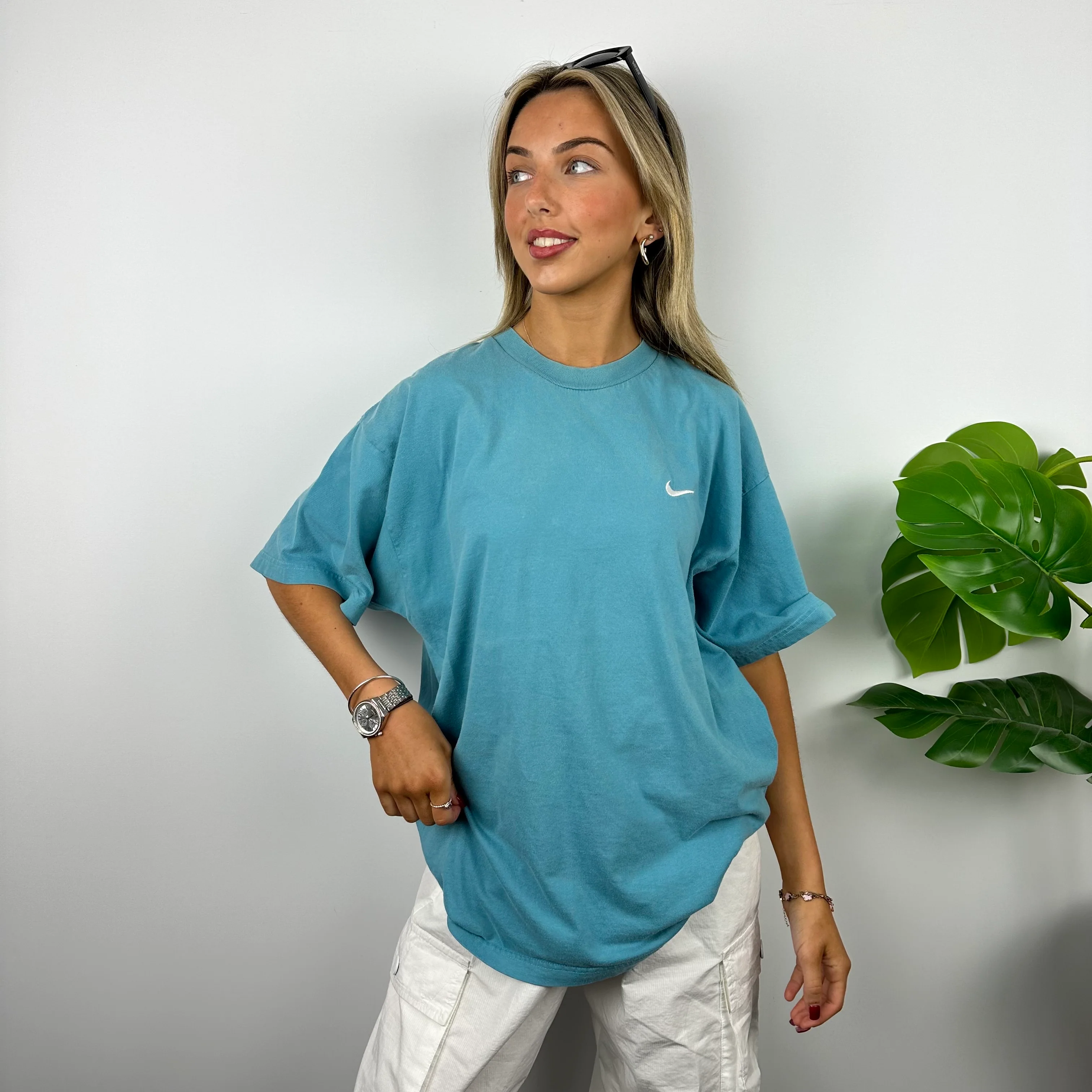 Nike Blue Embroidered Swoosh T Shirt (L) - Image 3