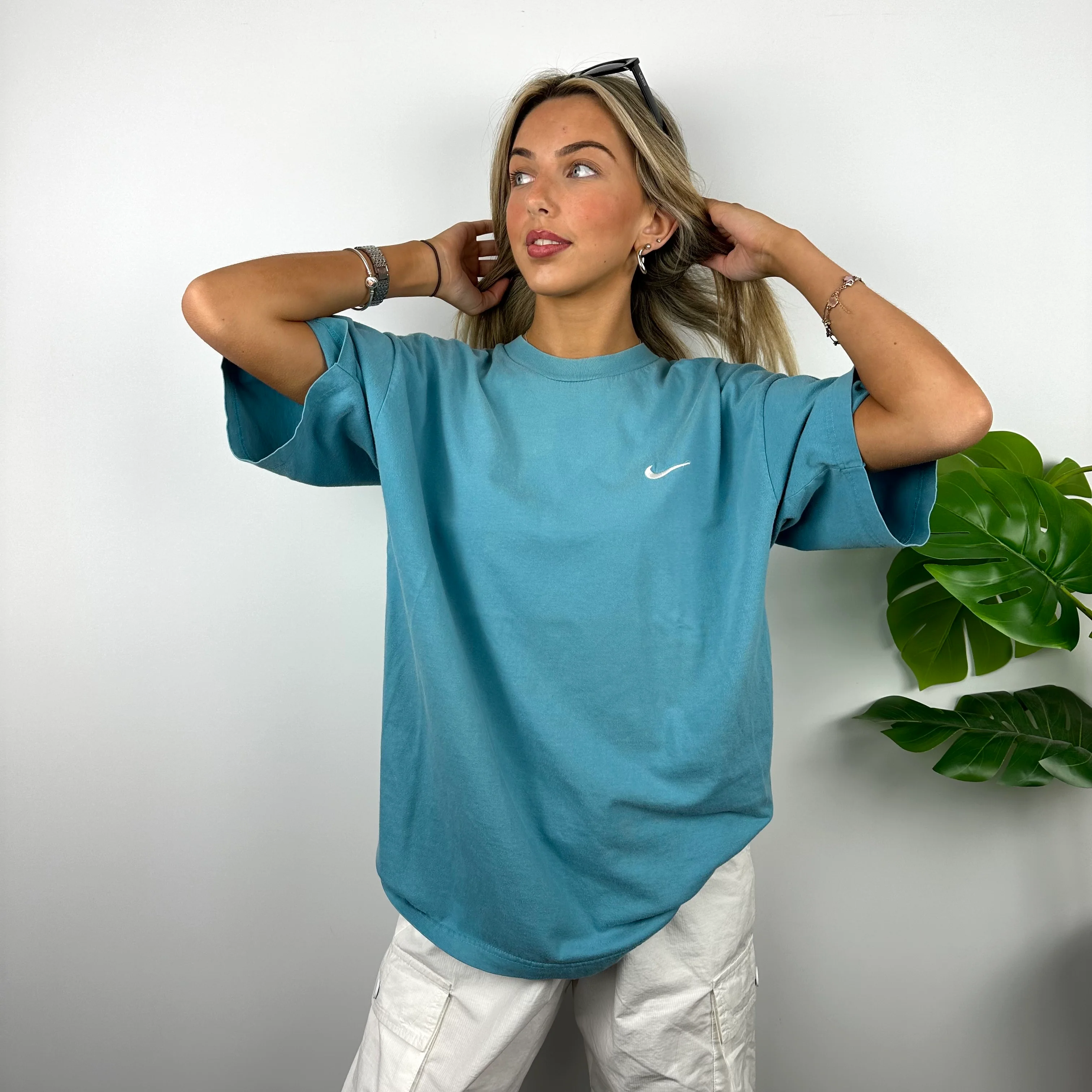 Nike Blue Embroidered Swoosh T Shirt (L) - Image 5