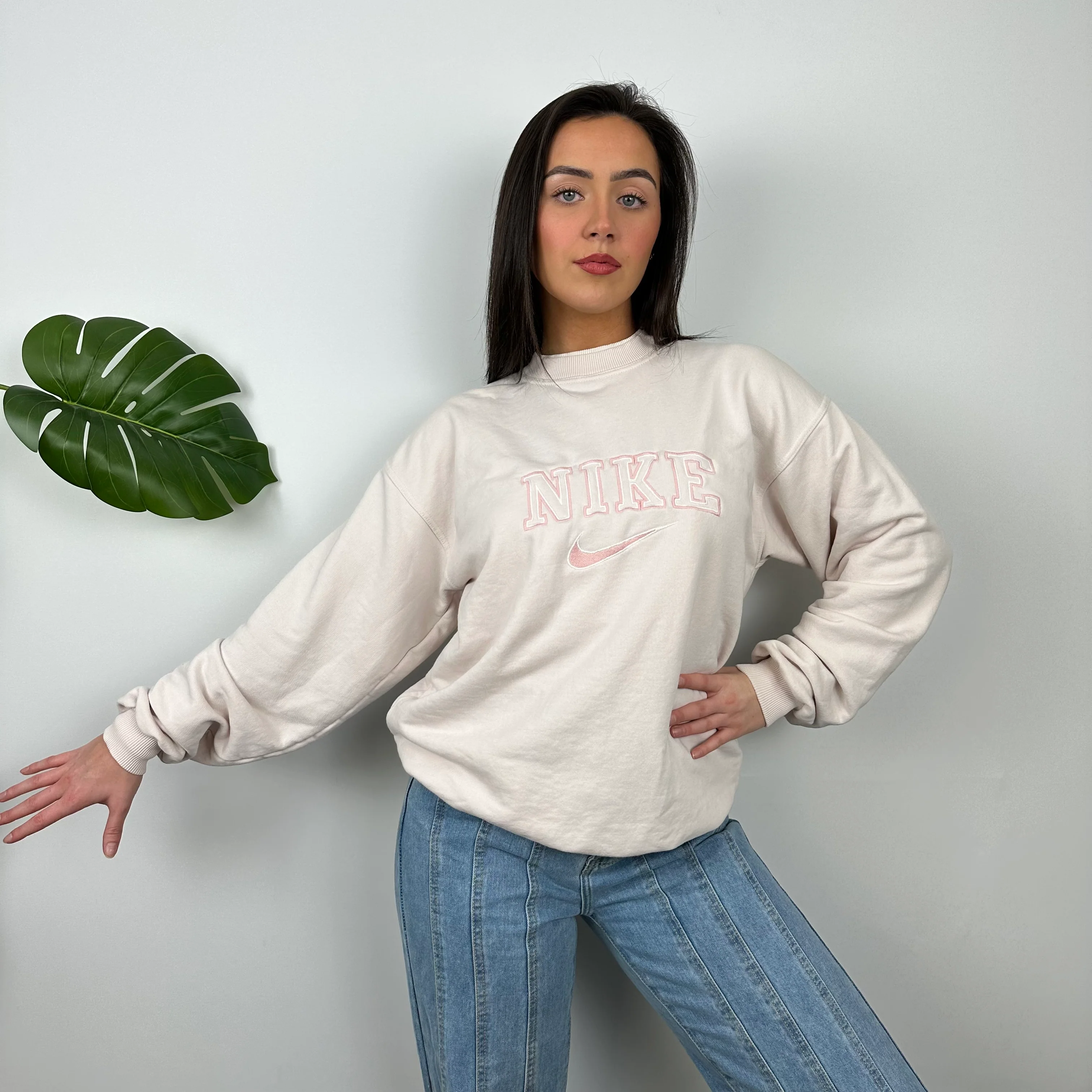 Nike Blush Pink Embroidered Spell Out Sweatshirt (M) - Image 4