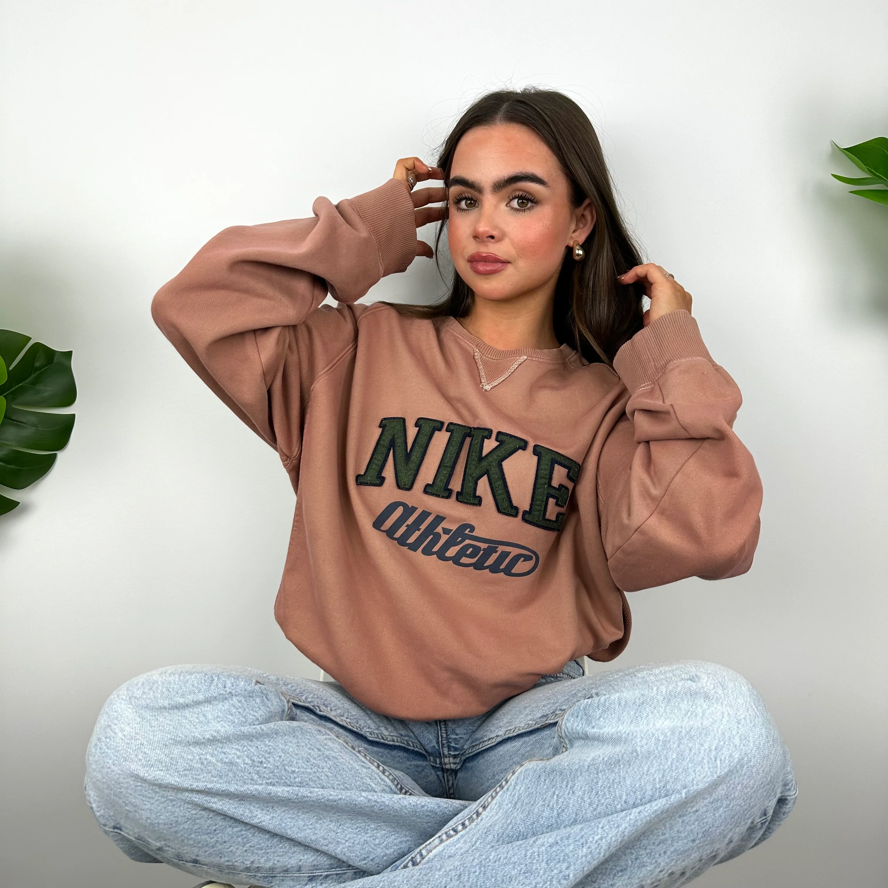 Nike Blush Pink Embroidered Spell Out Sweatshirt (L) - Image 5