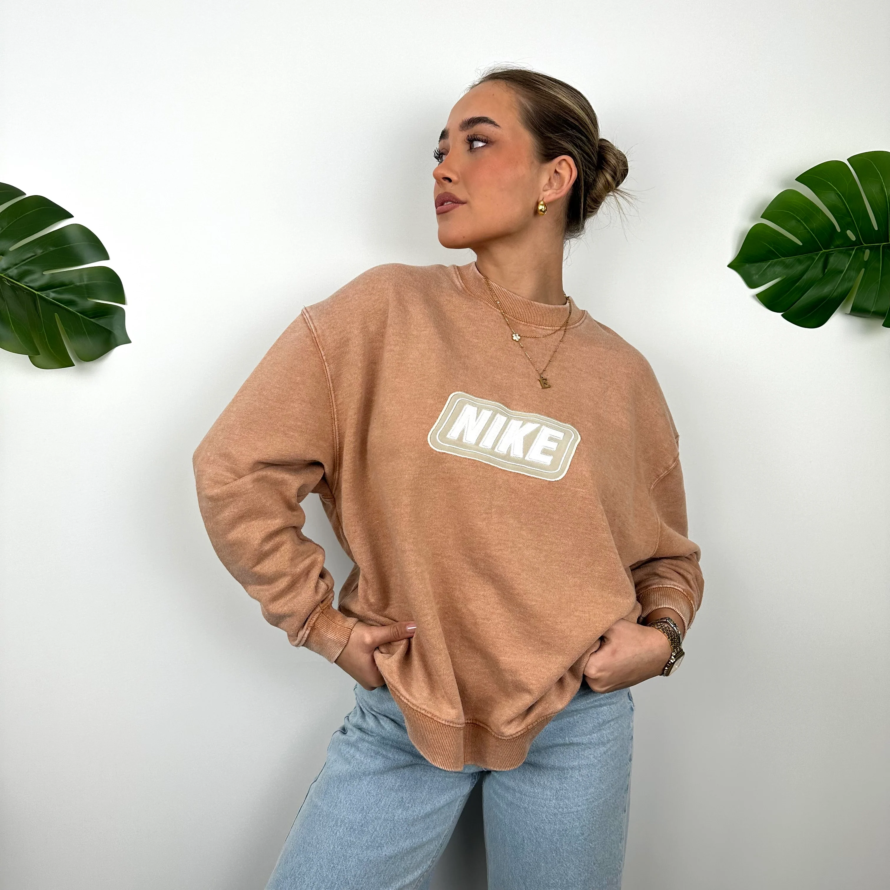 Nike Brown Embroidered Spell Out Sweatshirt (S) - Image 2