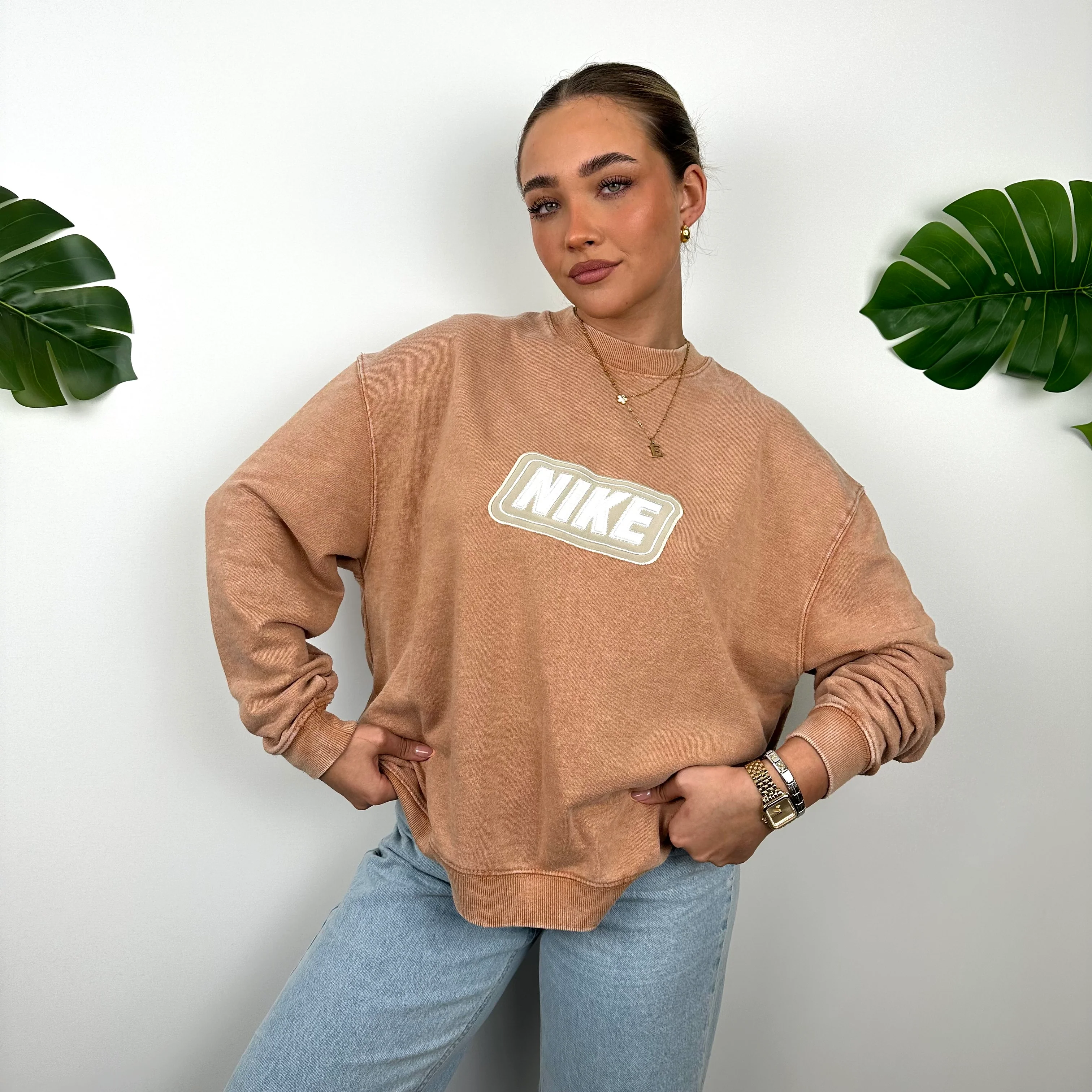 Nike Brown Embroidered Spell Out Sweatshirt (S) - Image 6