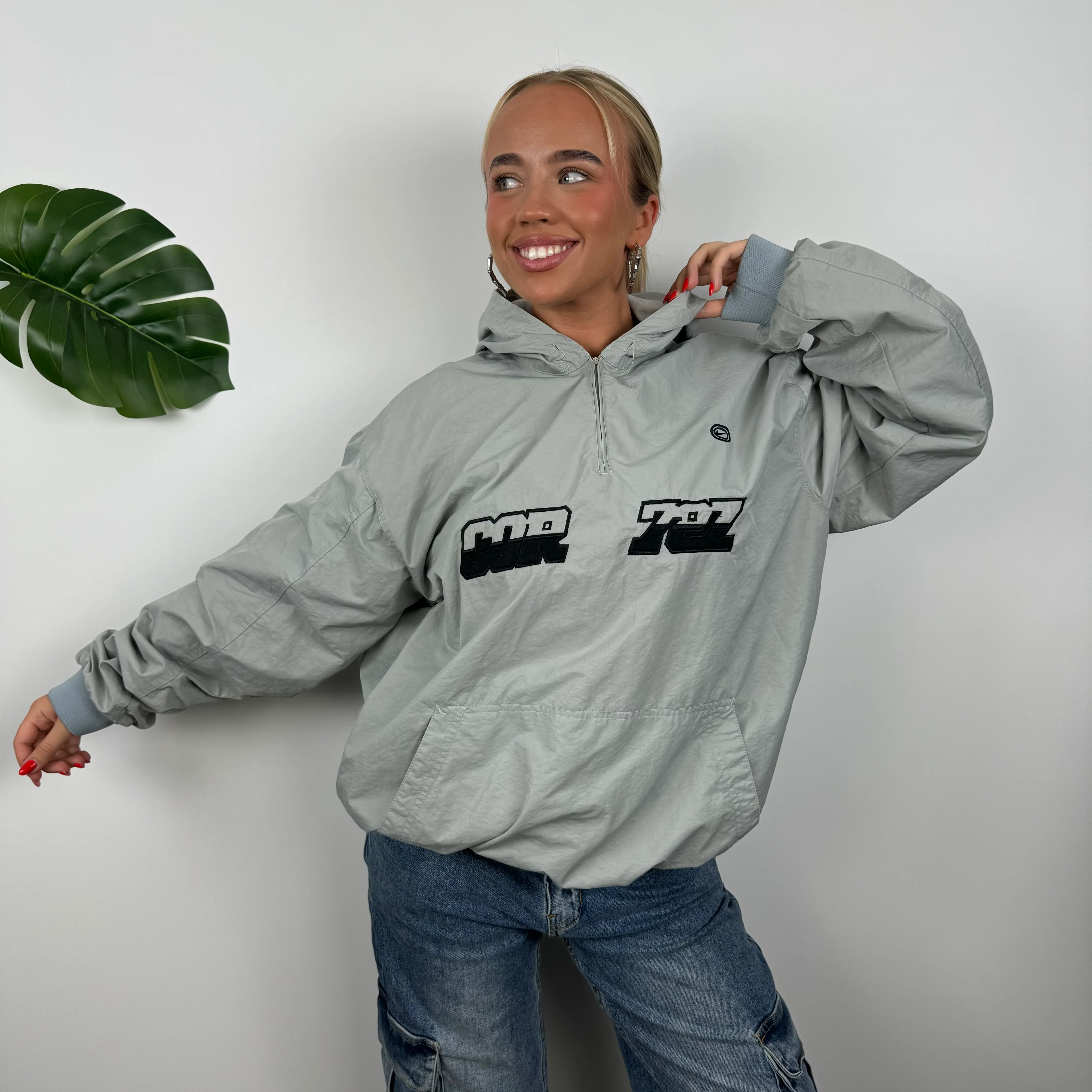 Nike Cortez Grey Embroidered Spell Out Quarter Zip Pullover Windbreaker Jacket (XL) - Image 4
