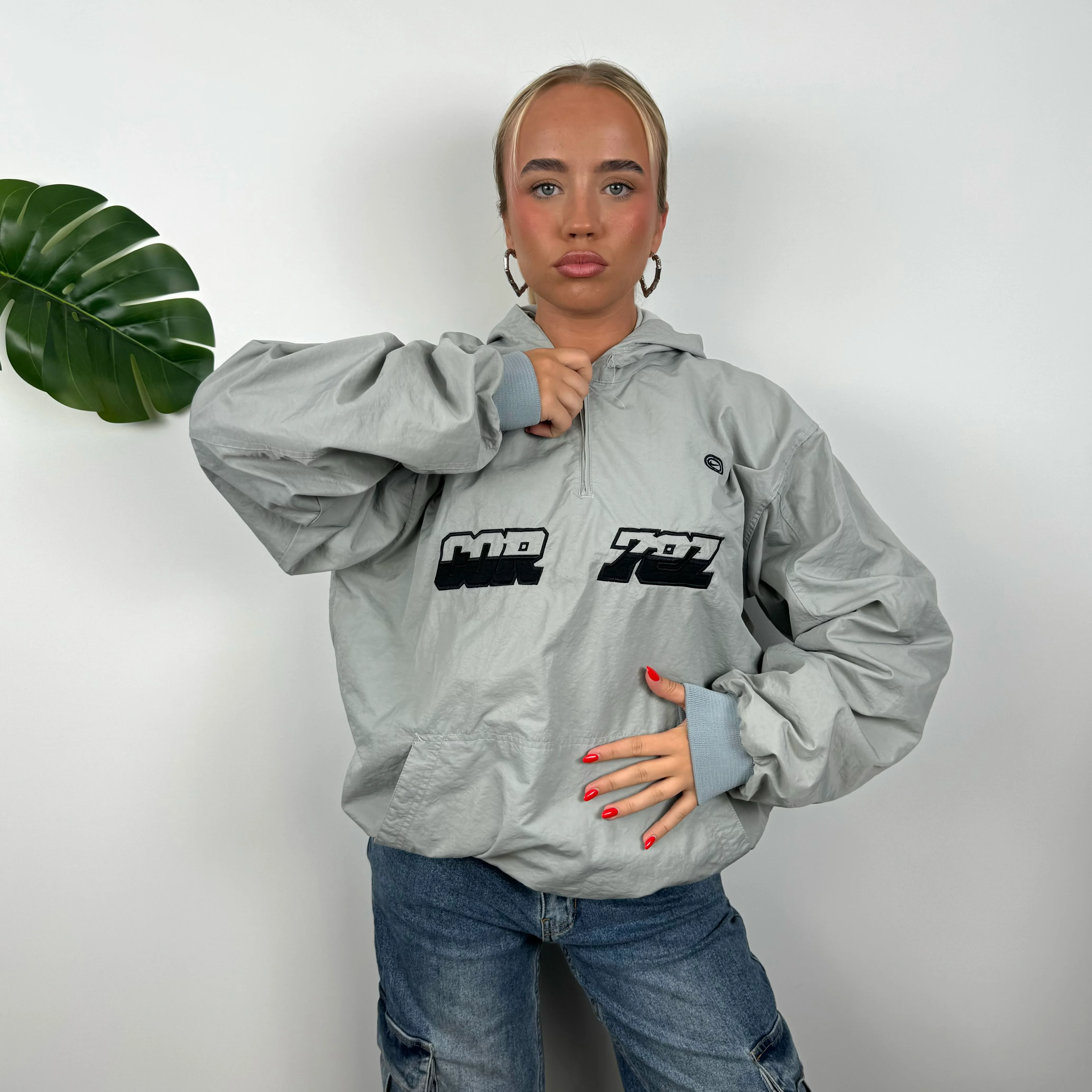 Nike Cortez Grey Embroidered Spell Out Quarter Zip Pullover Windbreaker Jacket (XL) - Image 8