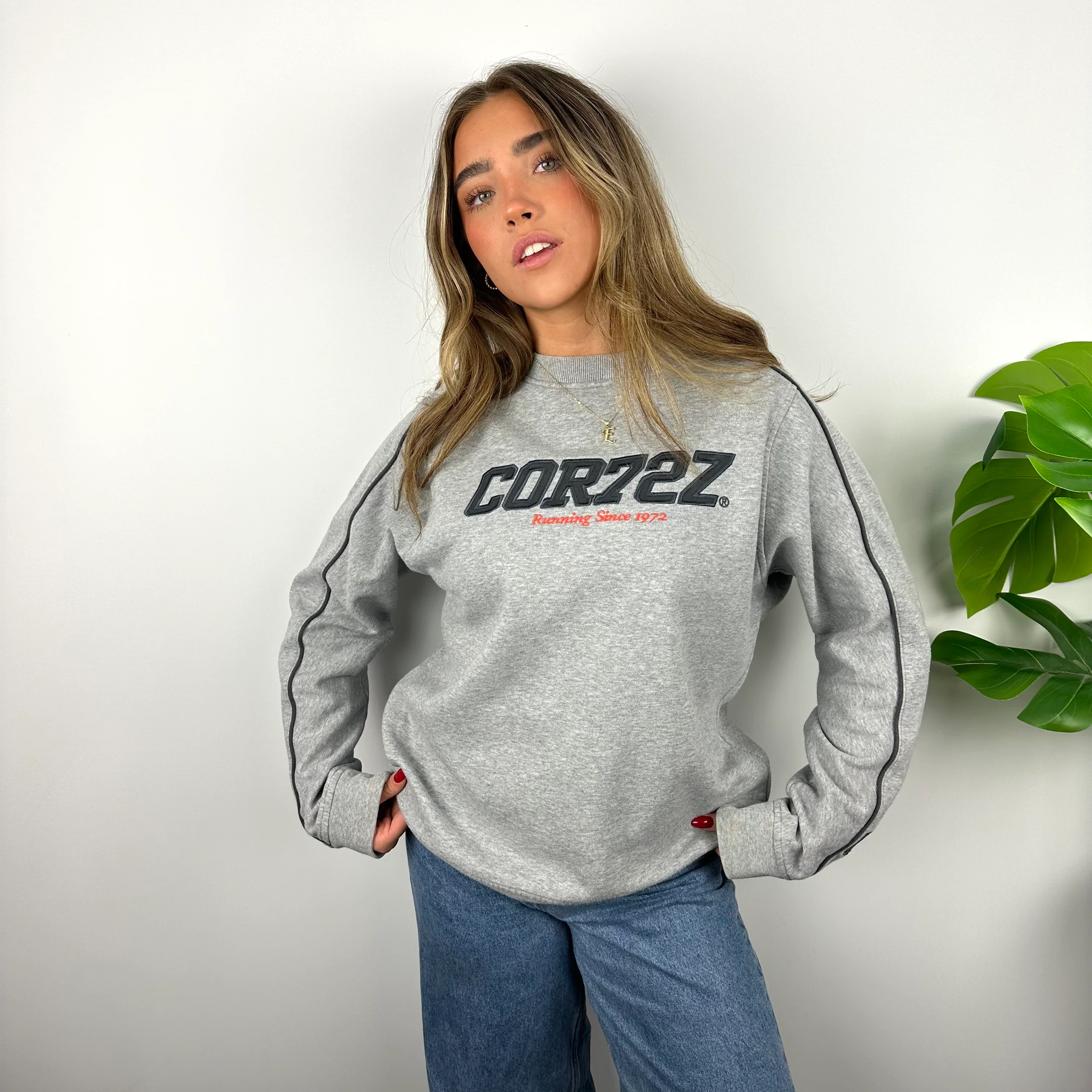 Nike Cortez Grey Embroidered Spell Out Sweatshirt (S) - Image 6