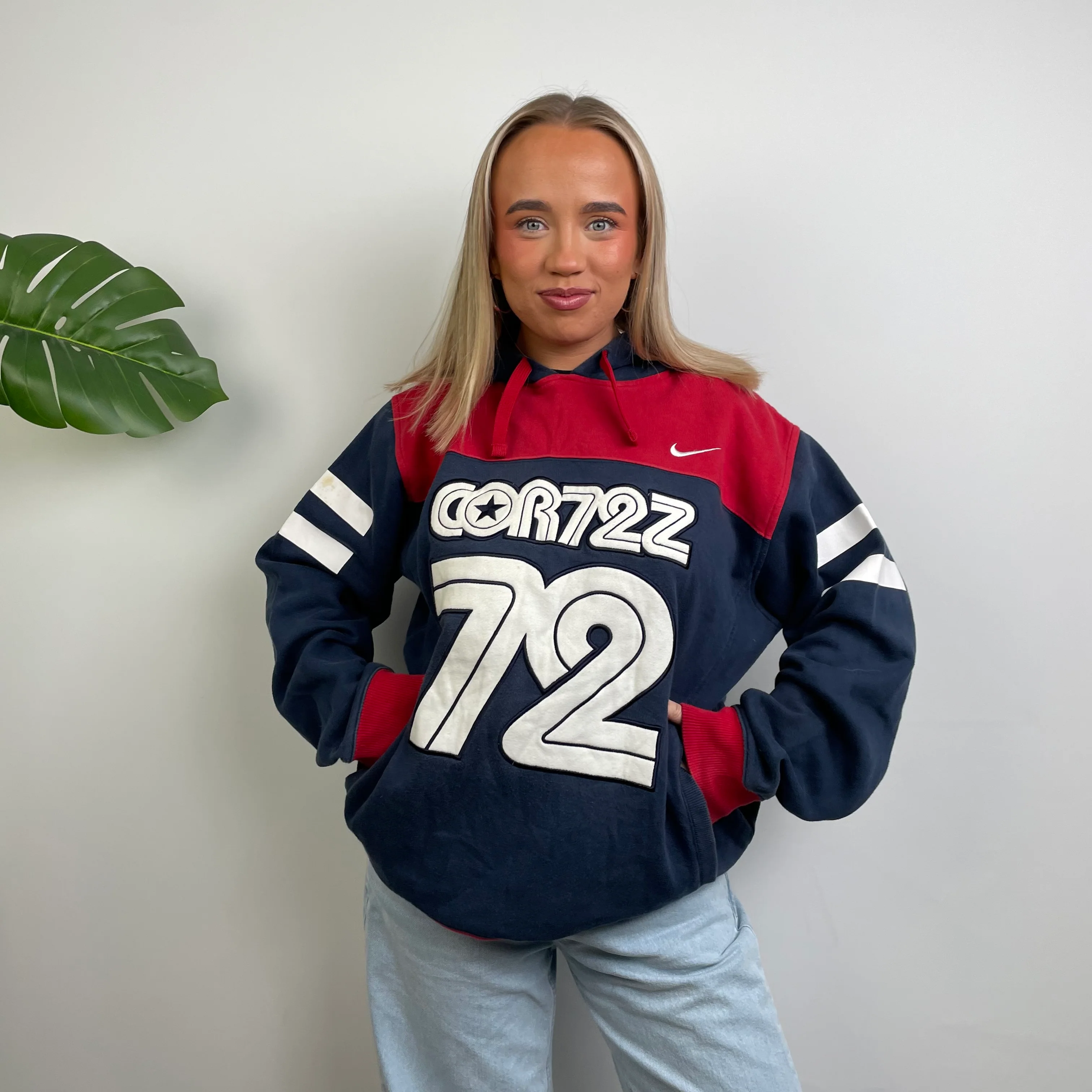 Nike Cortez Navy Embroidered Spell Out Hoodie (XL)