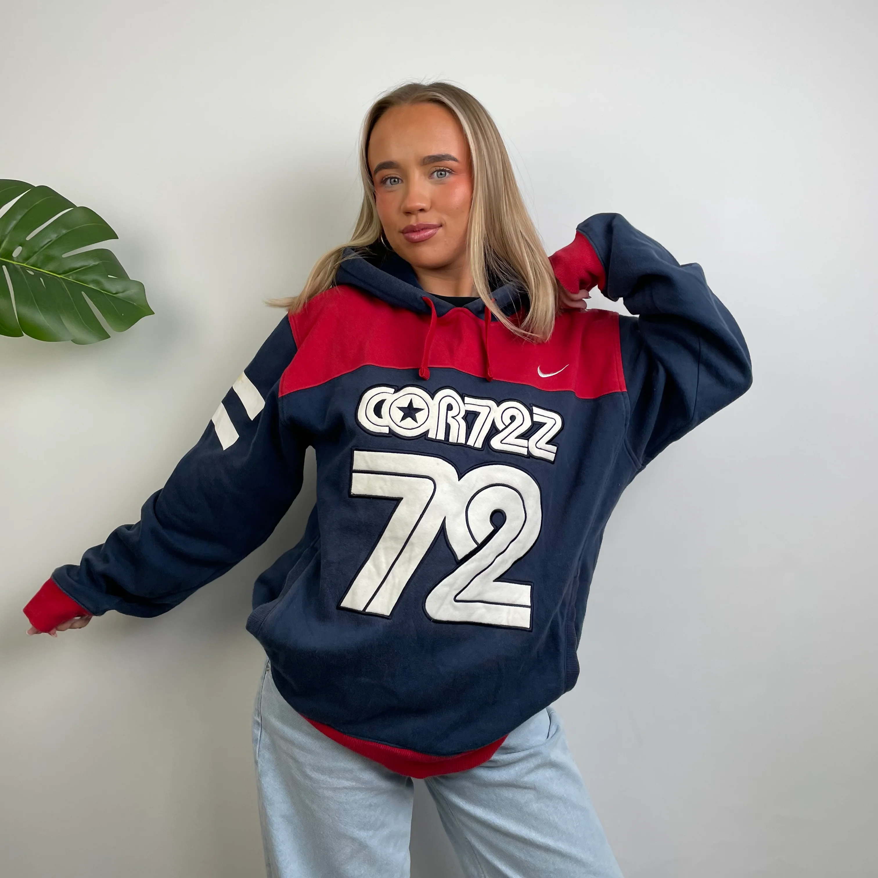 Nike Cortez Navy Embroidered Spell Out Hoodie (XL) - Image 2