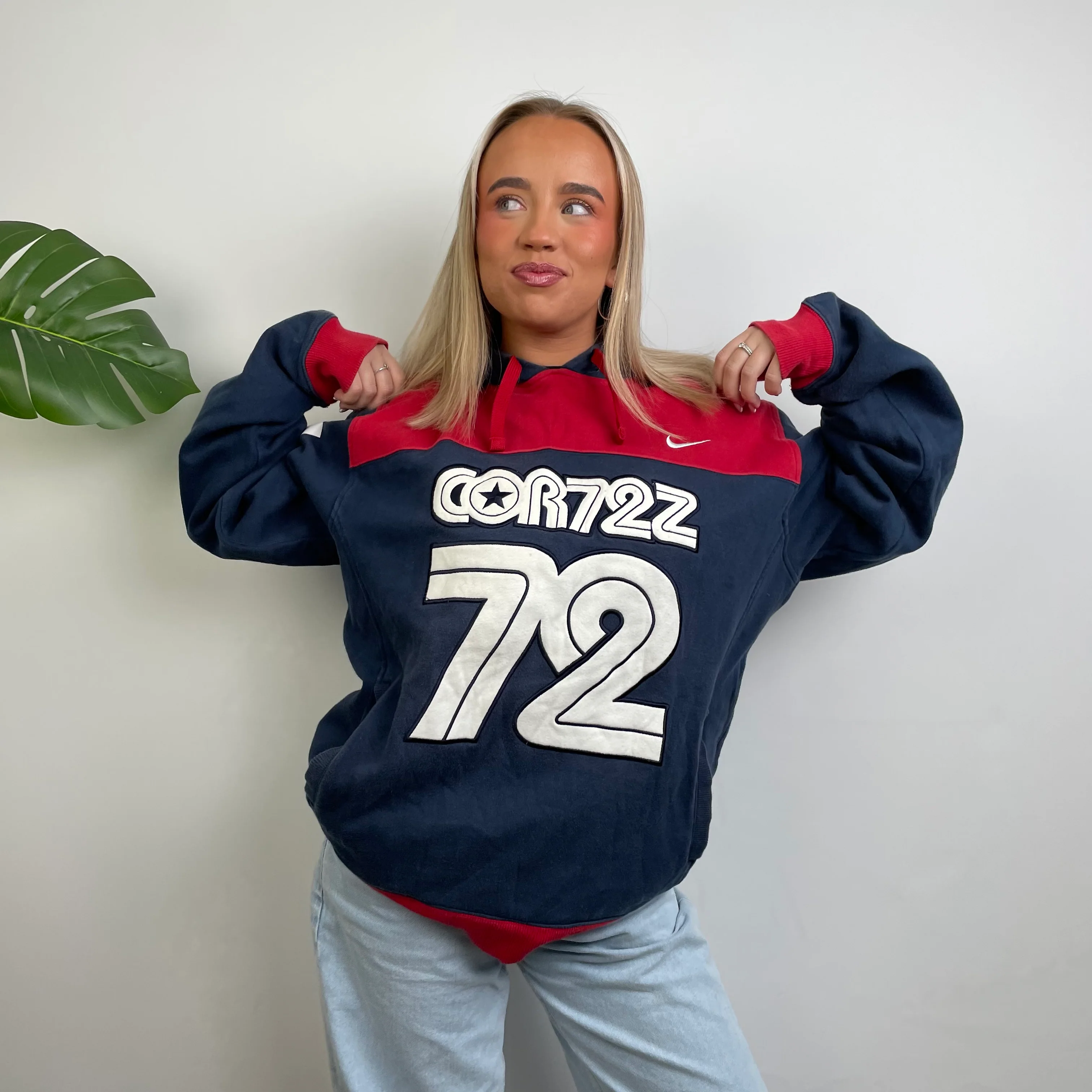 Nike Cortez Navy Embroidered Spell Out Hoodie (XL) - Image 3