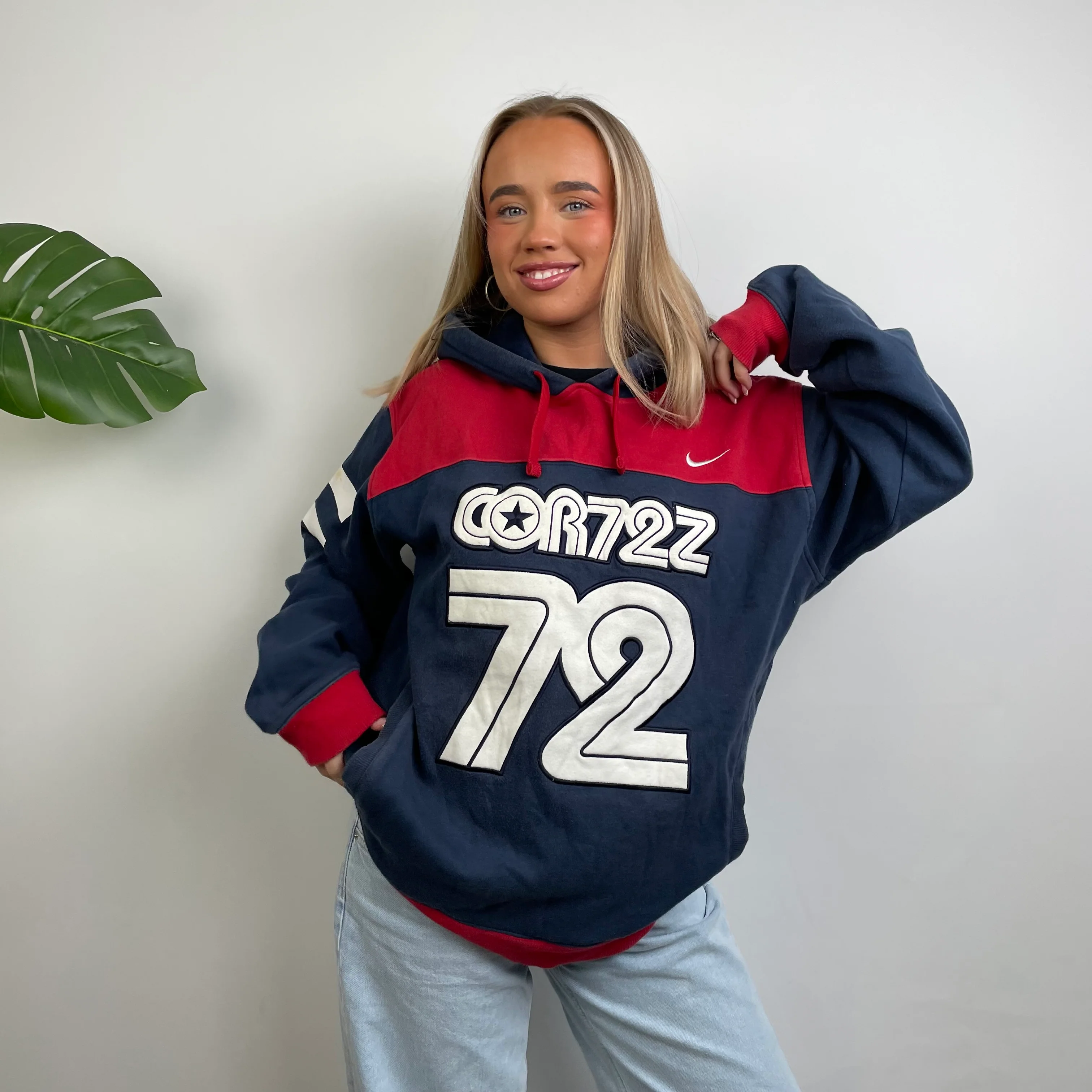 Nike Cortez Navy Embroidered Spell Out Hoodie (XL) - Image 5