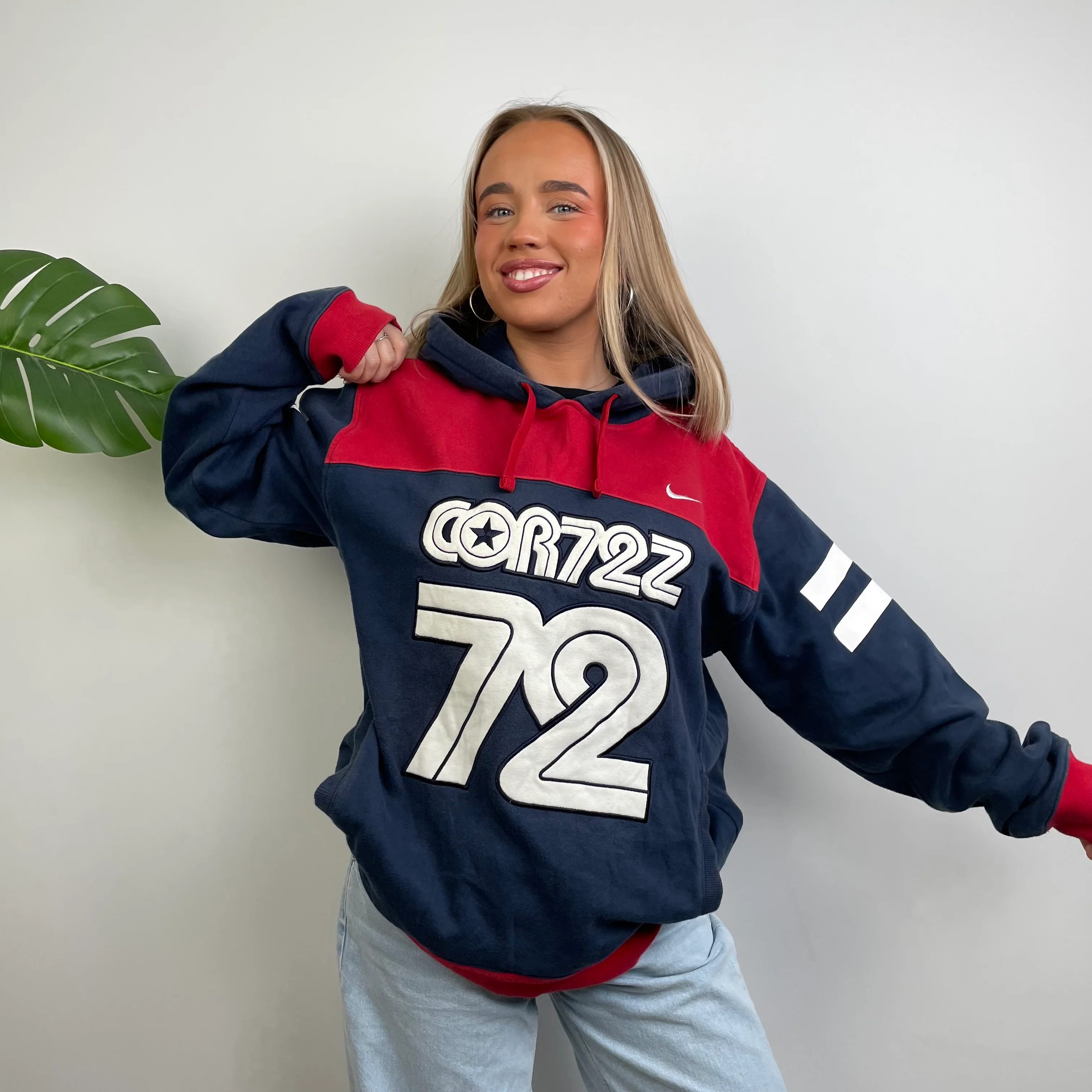 Nike Cortez Navy Embroidered Spell Out Hoodie (XL) - Image 6