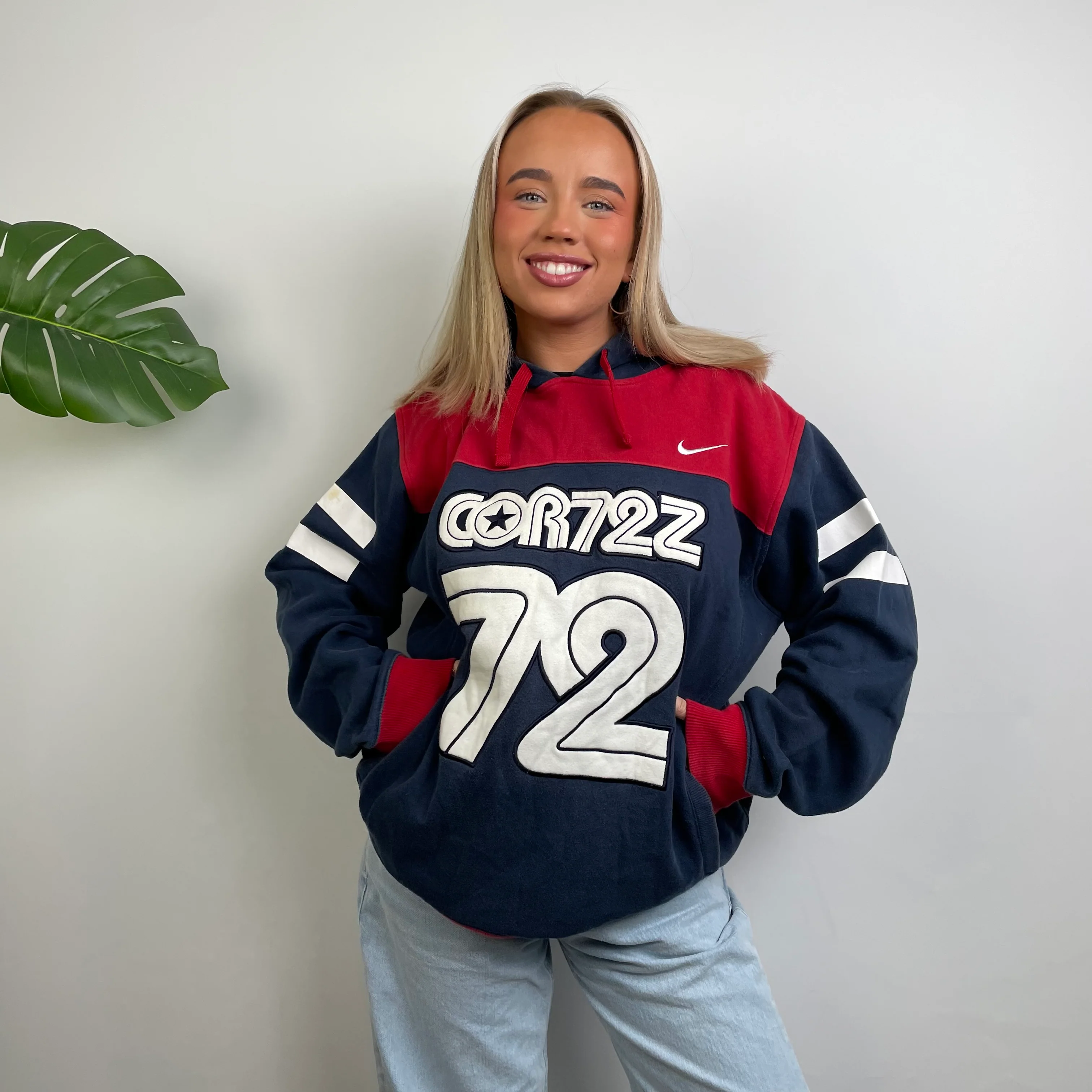 Nike Cortez Navy Embroidered Spell Out Hoodie (XL) - Image 8
