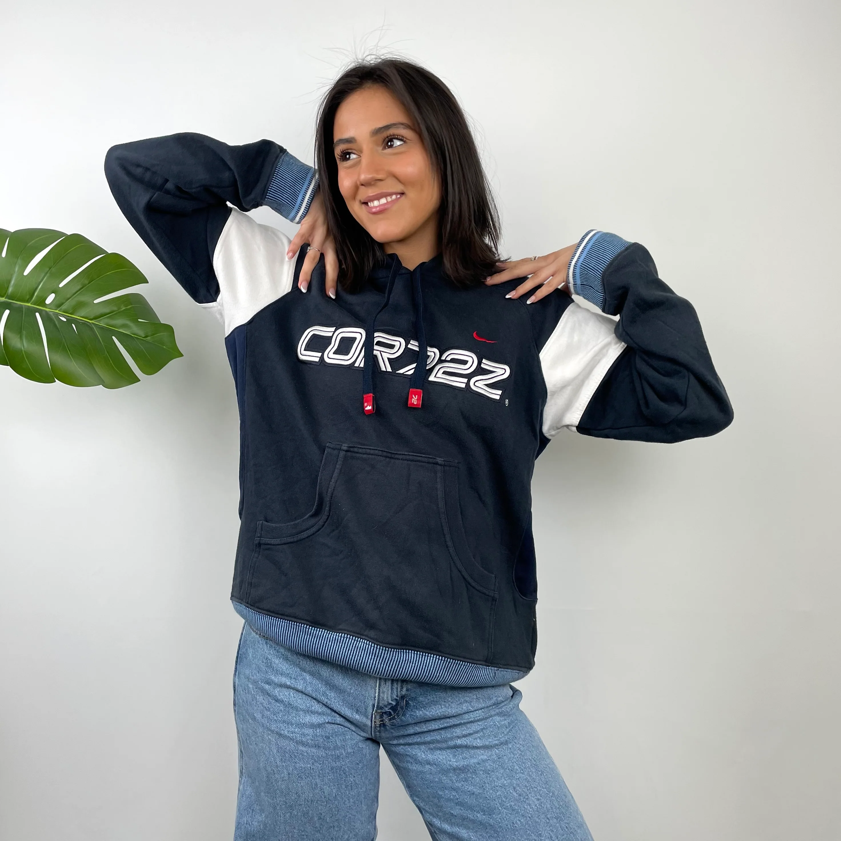 Nike Cortez Navy Embroidered Spell Out Hoodie (M) - Image 5