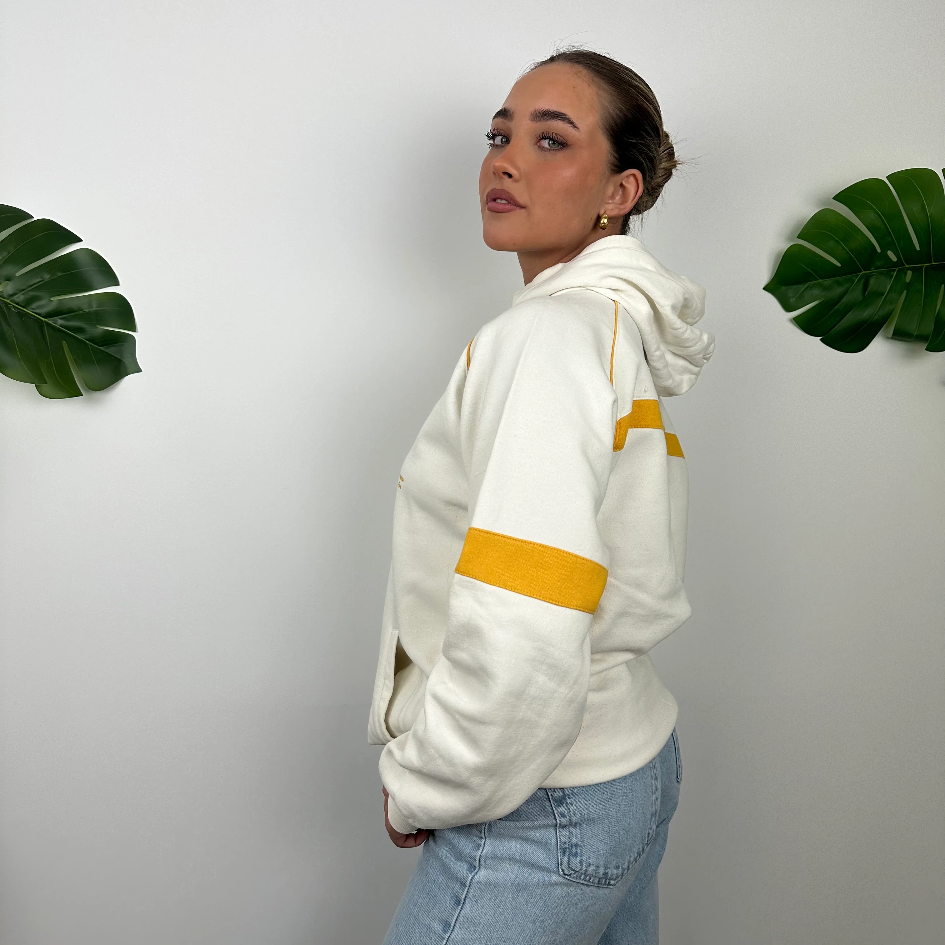 Nike Cortez RARE Cream Embroidered Spell Out Hoodie (M) - Image 4