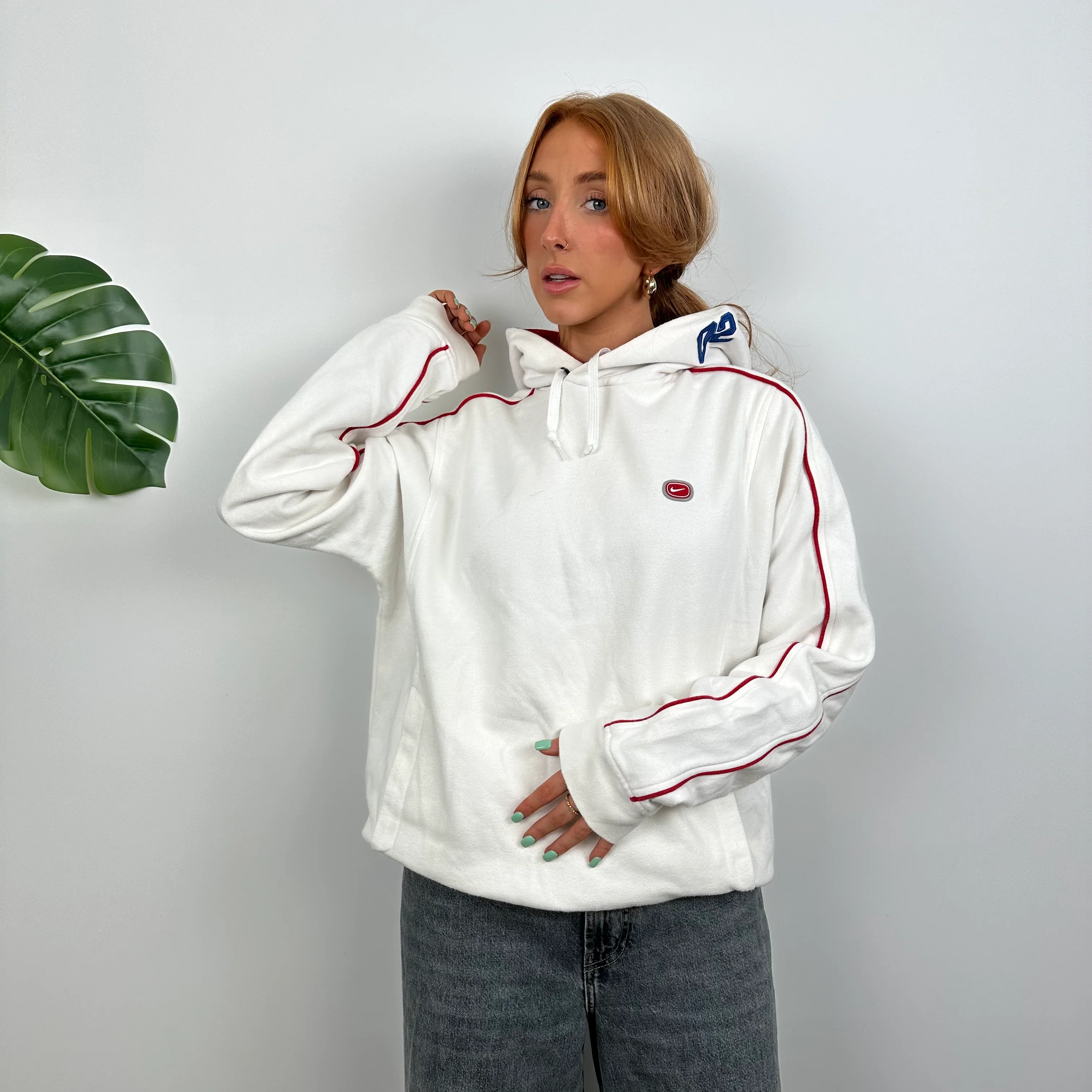 Nike Cortez White Embroidered Spell Out Hoodie (M) - Image 2