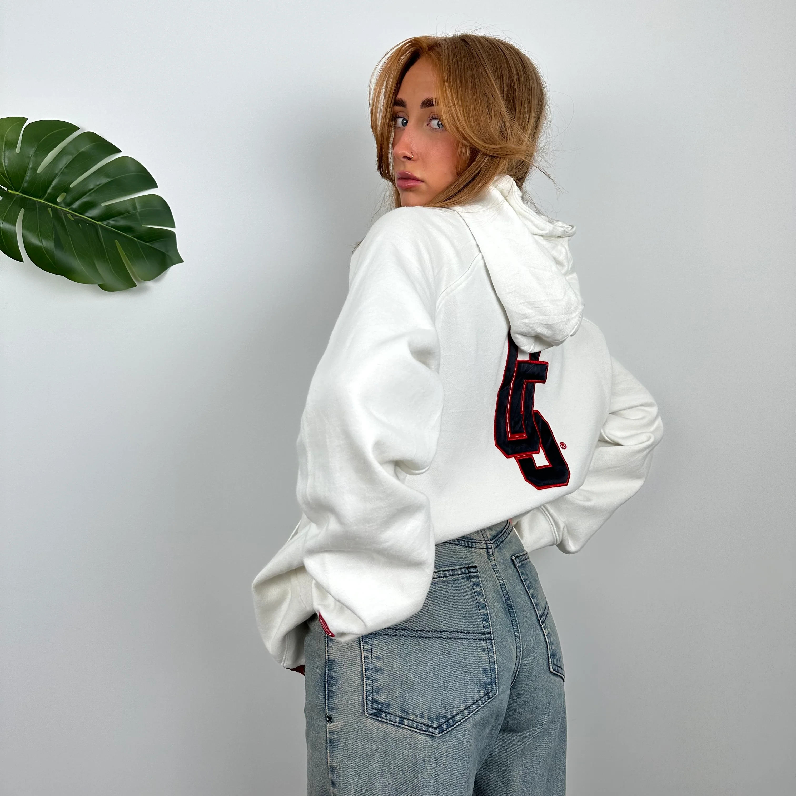 Nike Cortez White Embroidered Spell Out Hoodie (L) - Image 5