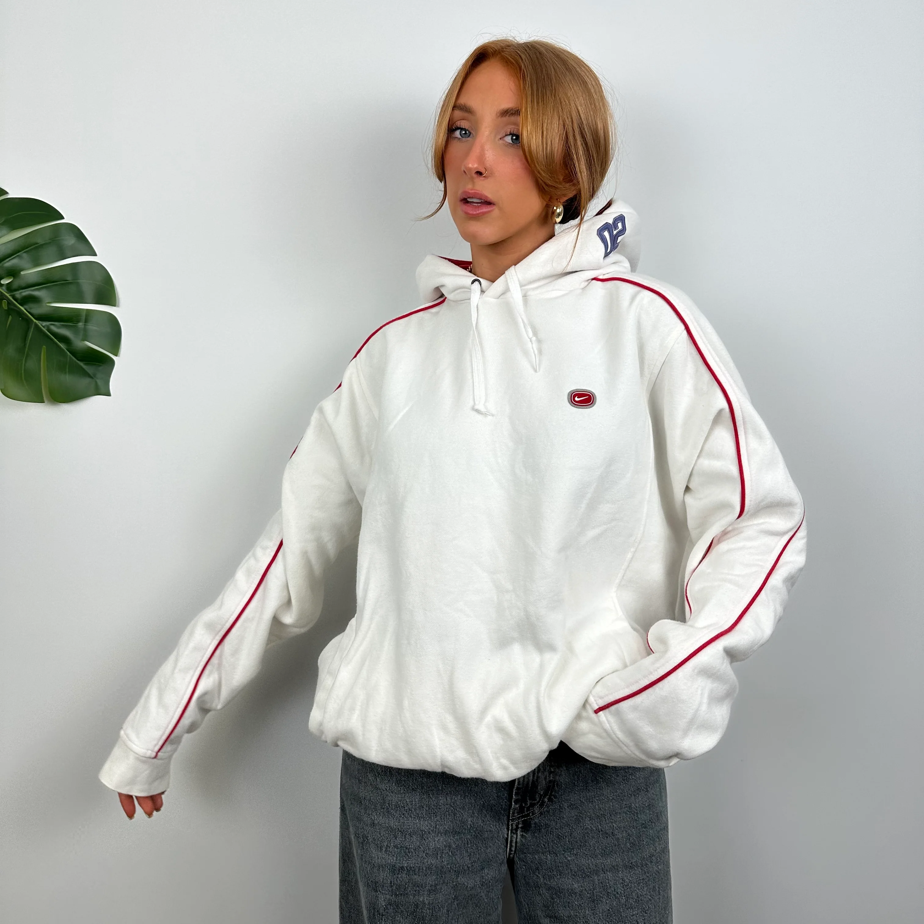 Nike Cortez White Embroidered Spell Out Hoodie (L) - Image 2