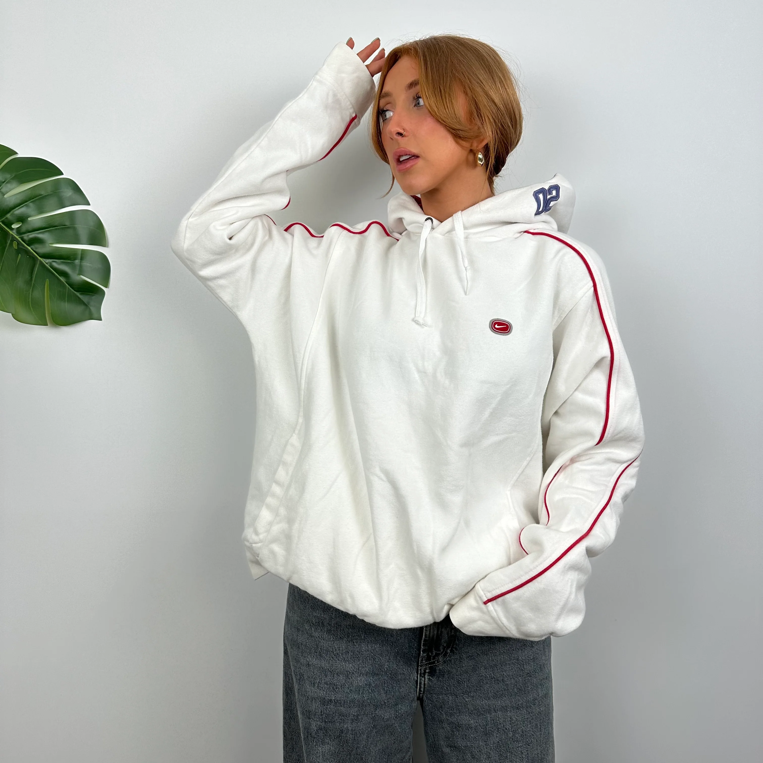 Nike Cortez White Embroidered Spell Out Hoodie (L) - Image 4
