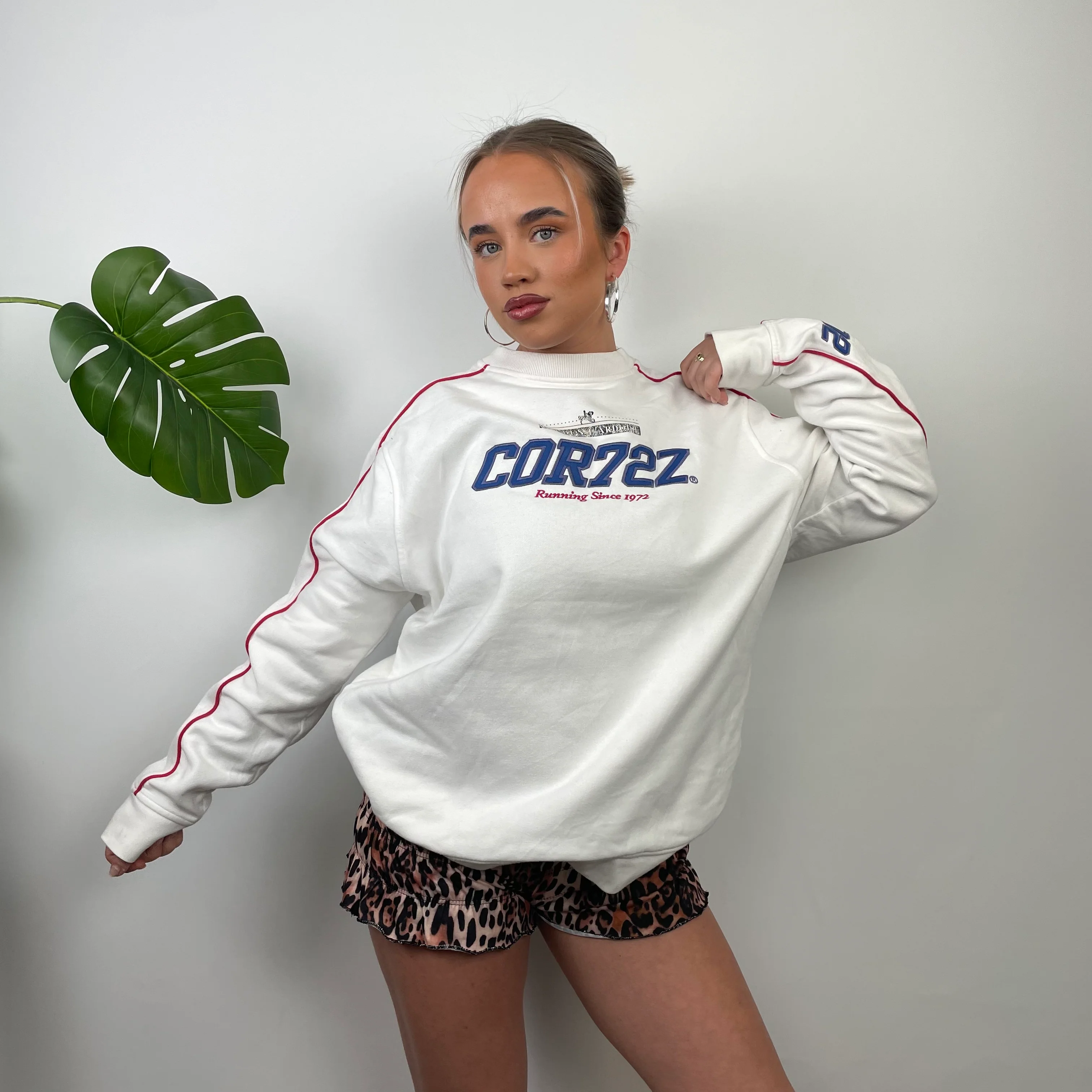 Nike Cortez White Embroidered Spell Out Sweatshirt (L) - Image 2