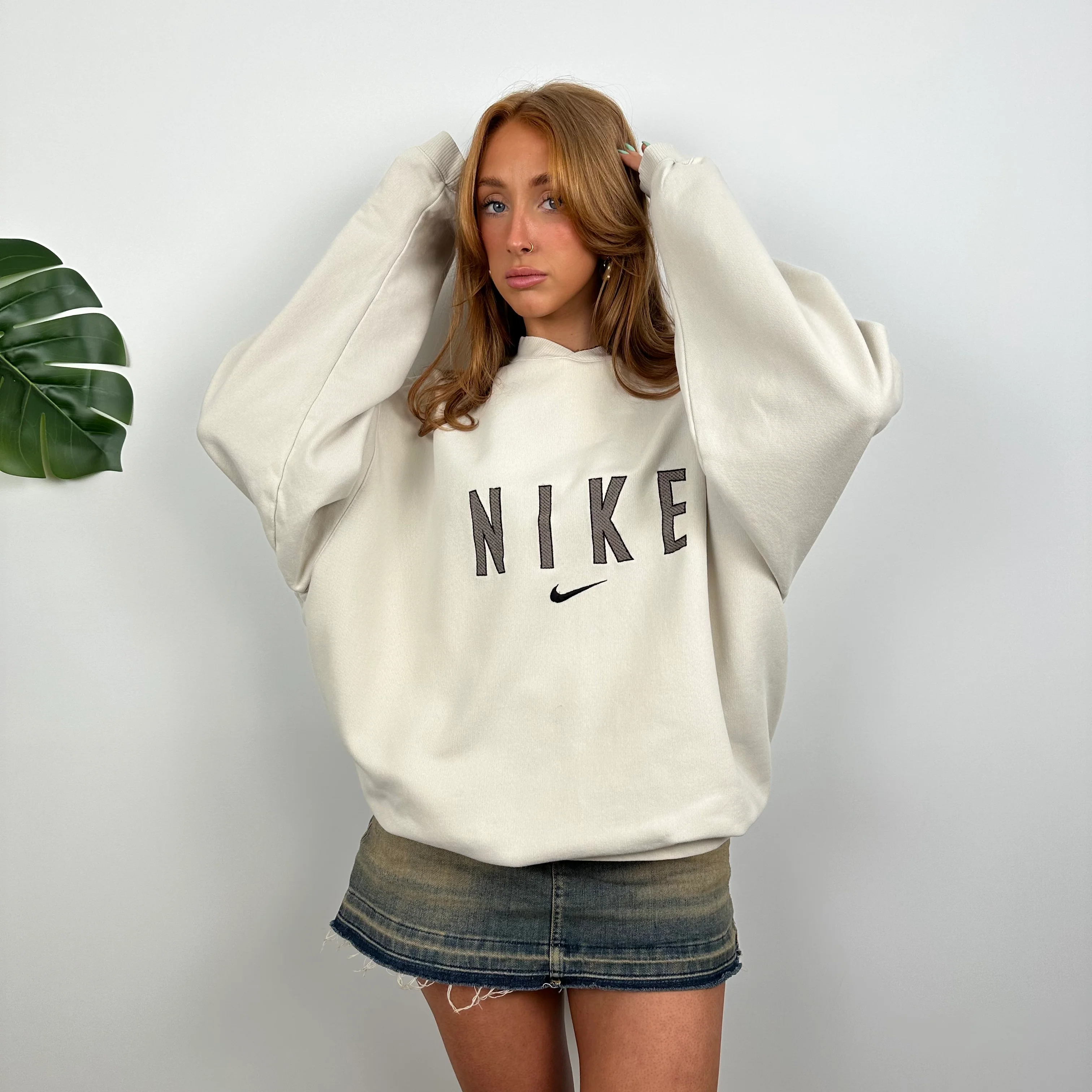 Nike Cream & Brown Embroidered Spell Out Sweatshirt (XL) - Image 6