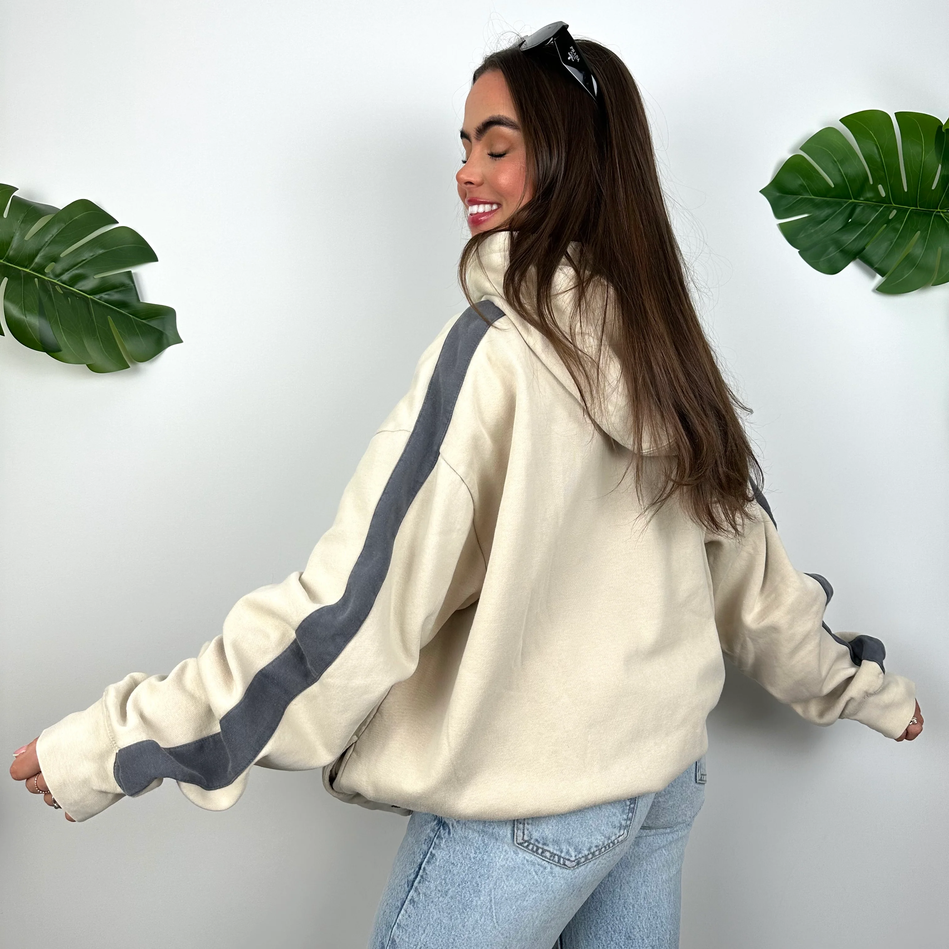 Nike Cream Embroidered Spell Out Hoodie (L) - Image 4
